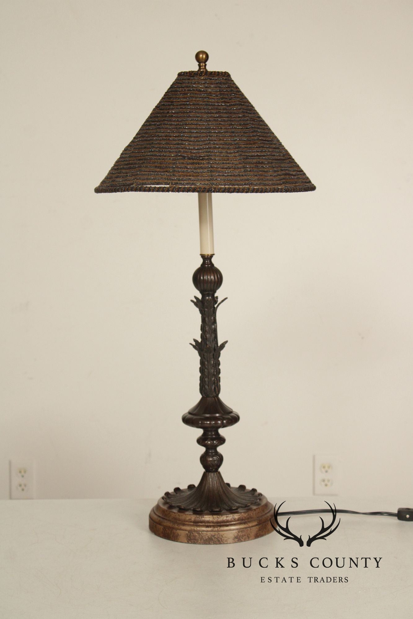 Vintage Bronze Acanthus Leaf Candlestick Table Lamp