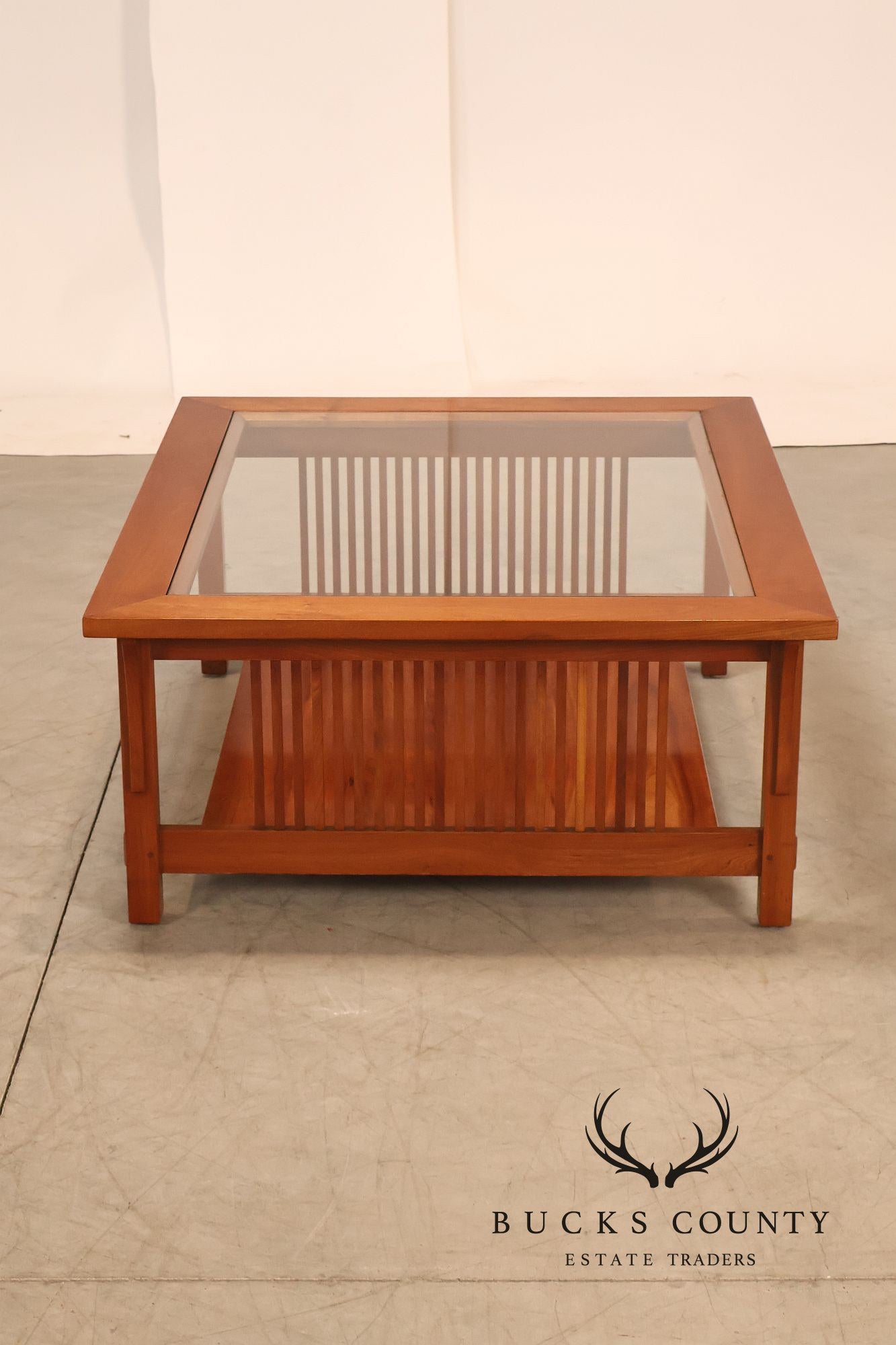 Stickley Mission Collection Glass Top Cherry Cocktail Table