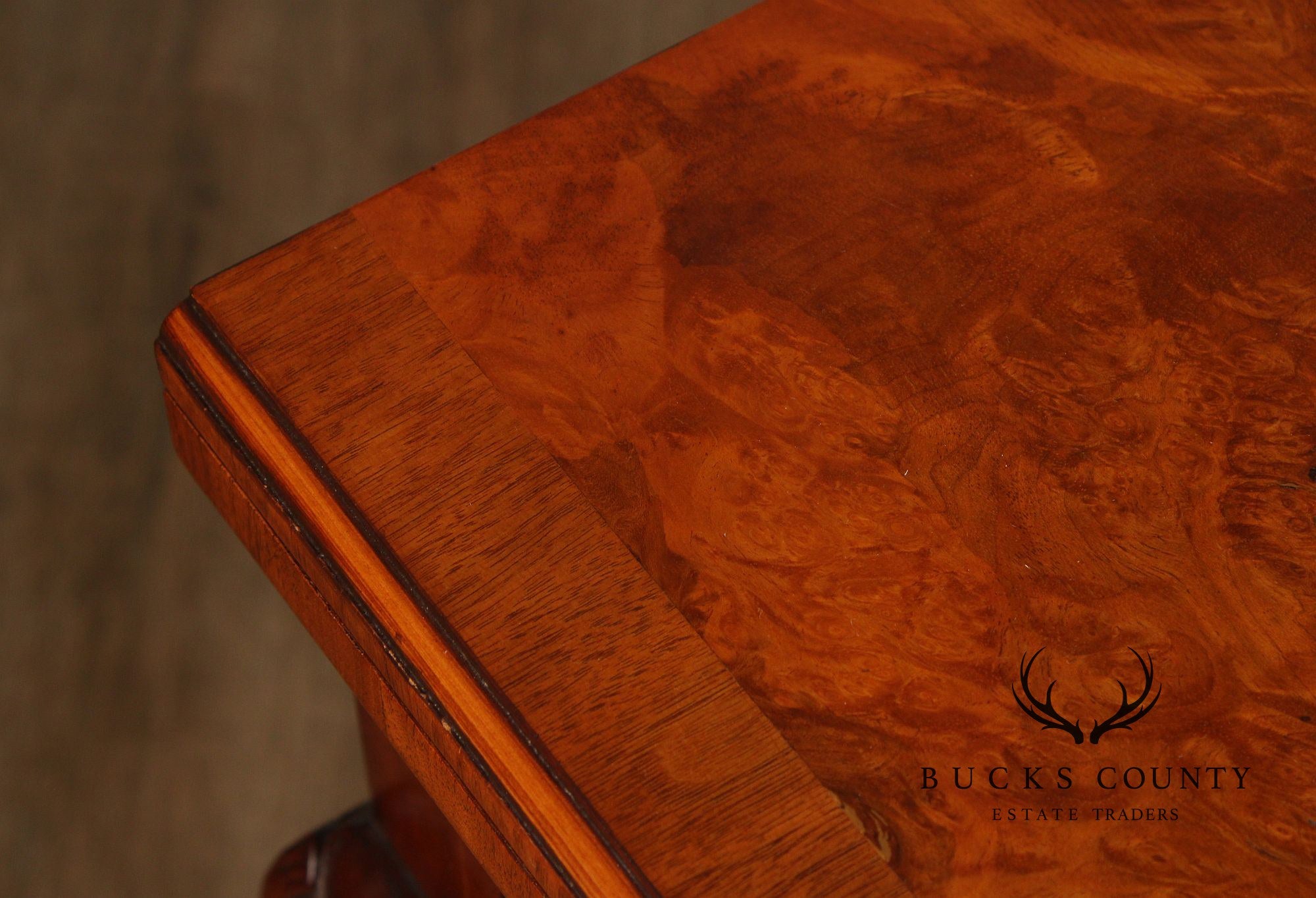 Queen Anne Style Burl Wood Leather Top Folding Games Table