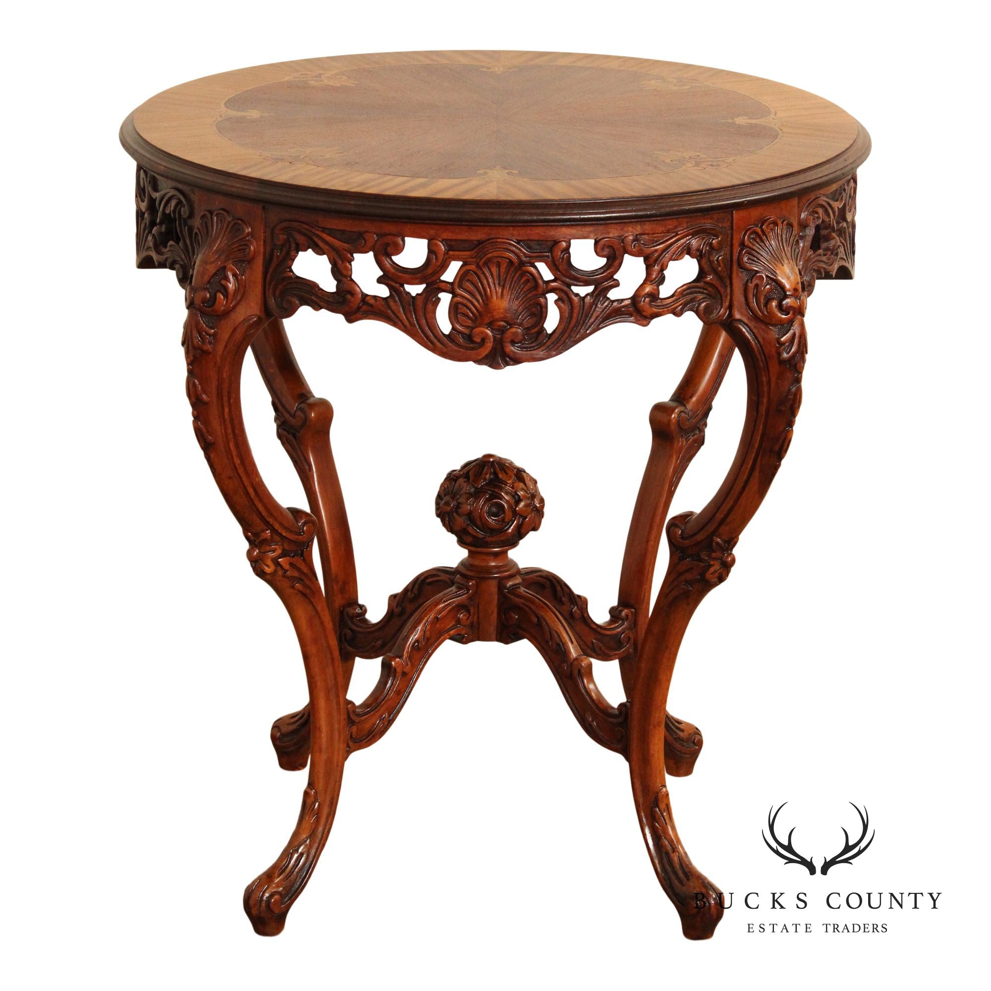 French Court Galleries Rococo Style Round Inlaid Side Table