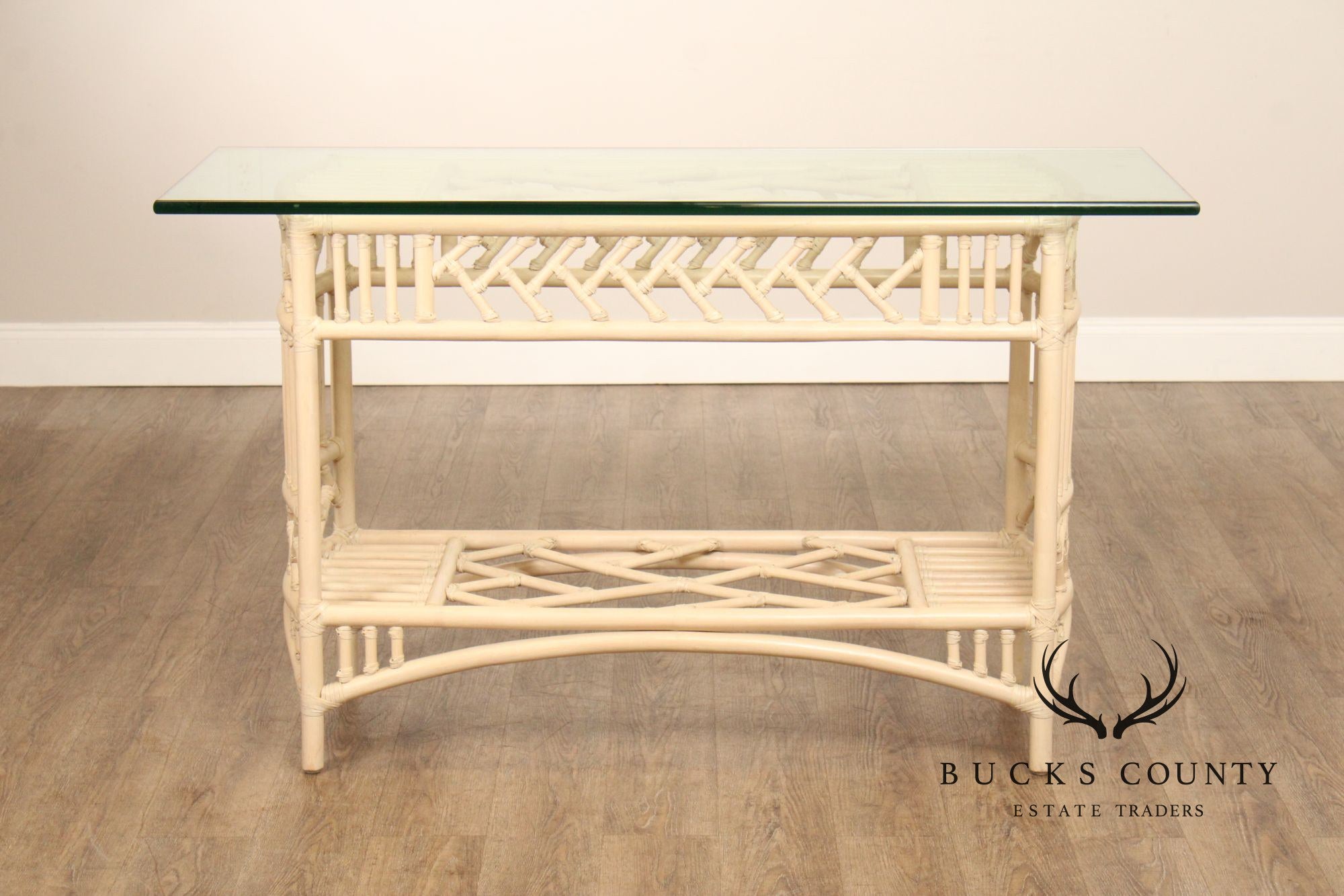 Ficks Reed Glass Top Rattan Console
