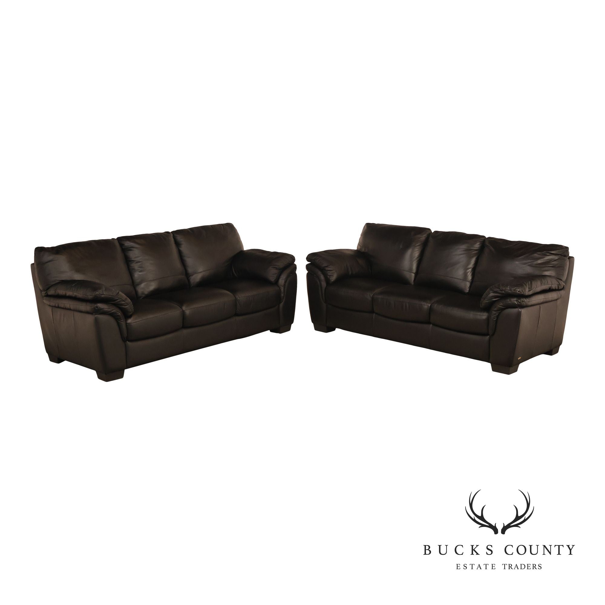 Italsofa Pair of Black Leather Sofas