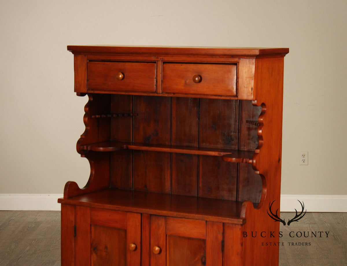 Antique American Country Pine Step-Back Cupboard Hutch