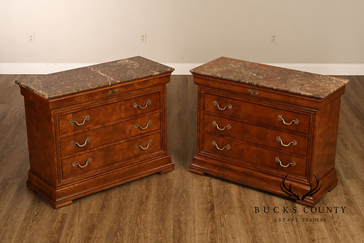 Henredon 'Charles X' Pair of Marble Top Chests
