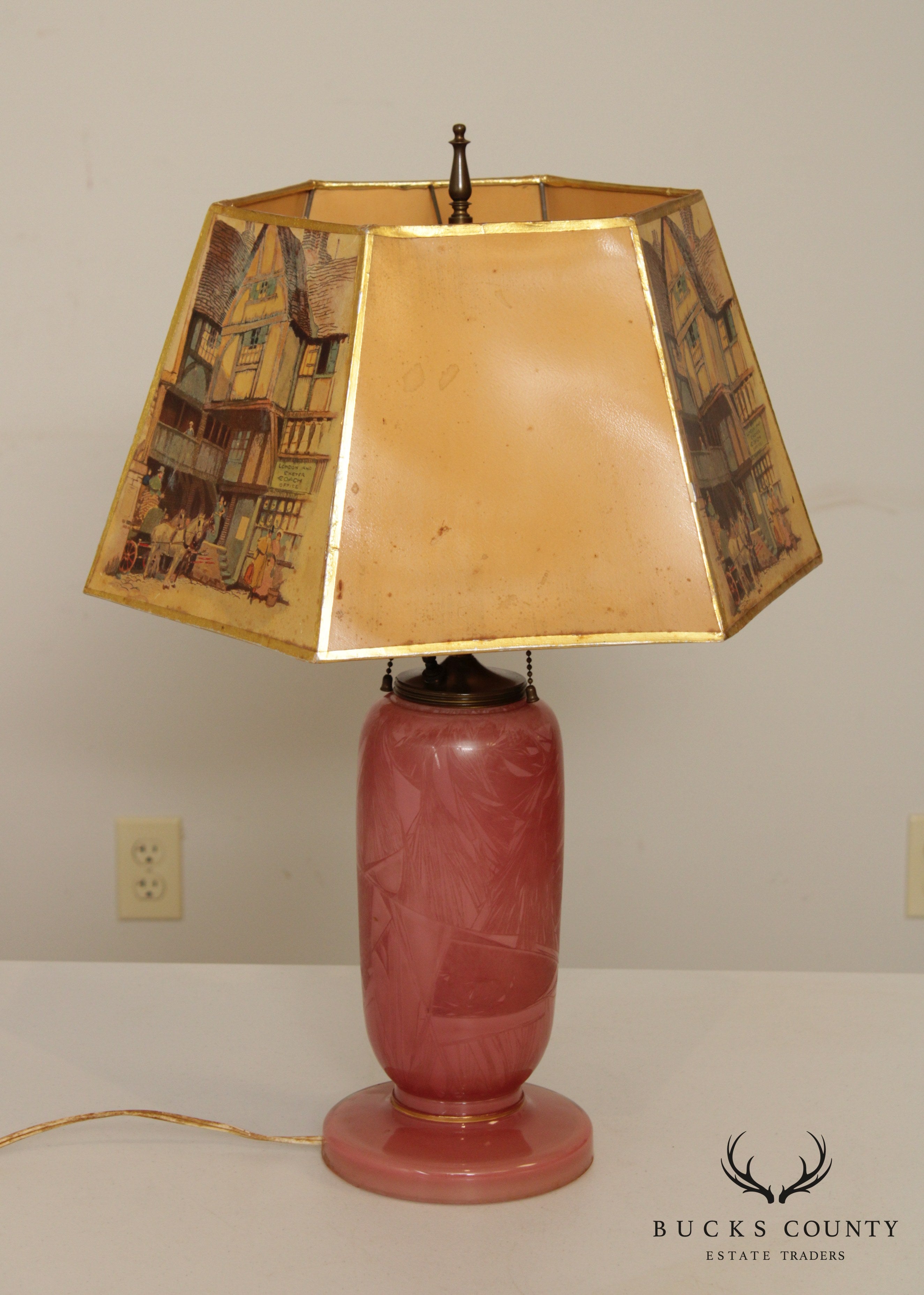 Vintage Art Glass Lamp with English Clyde Cole Shade