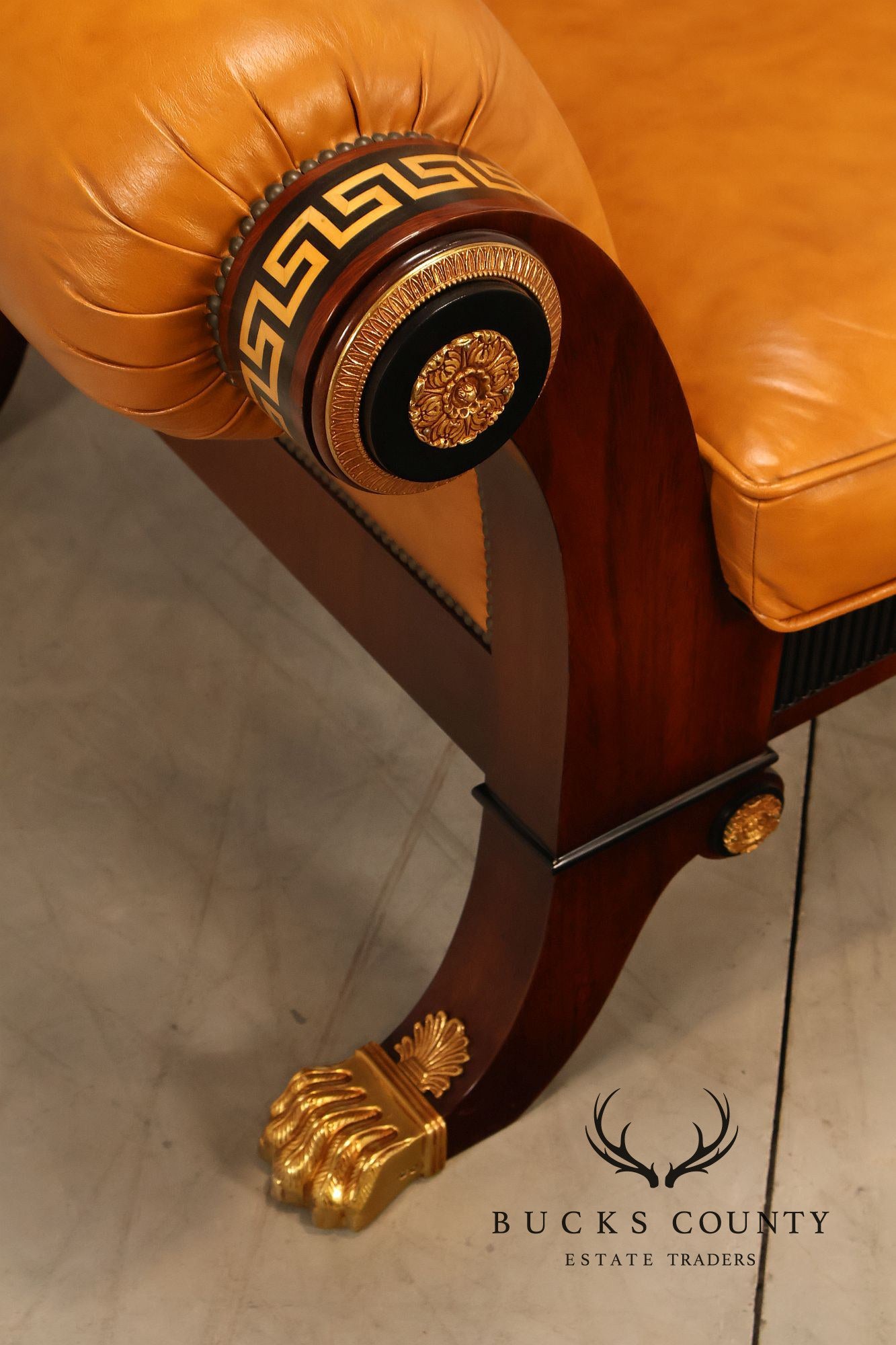 Empire Style Sofa Mahogany And Leather Sofa With Gilt Bronze Mounts