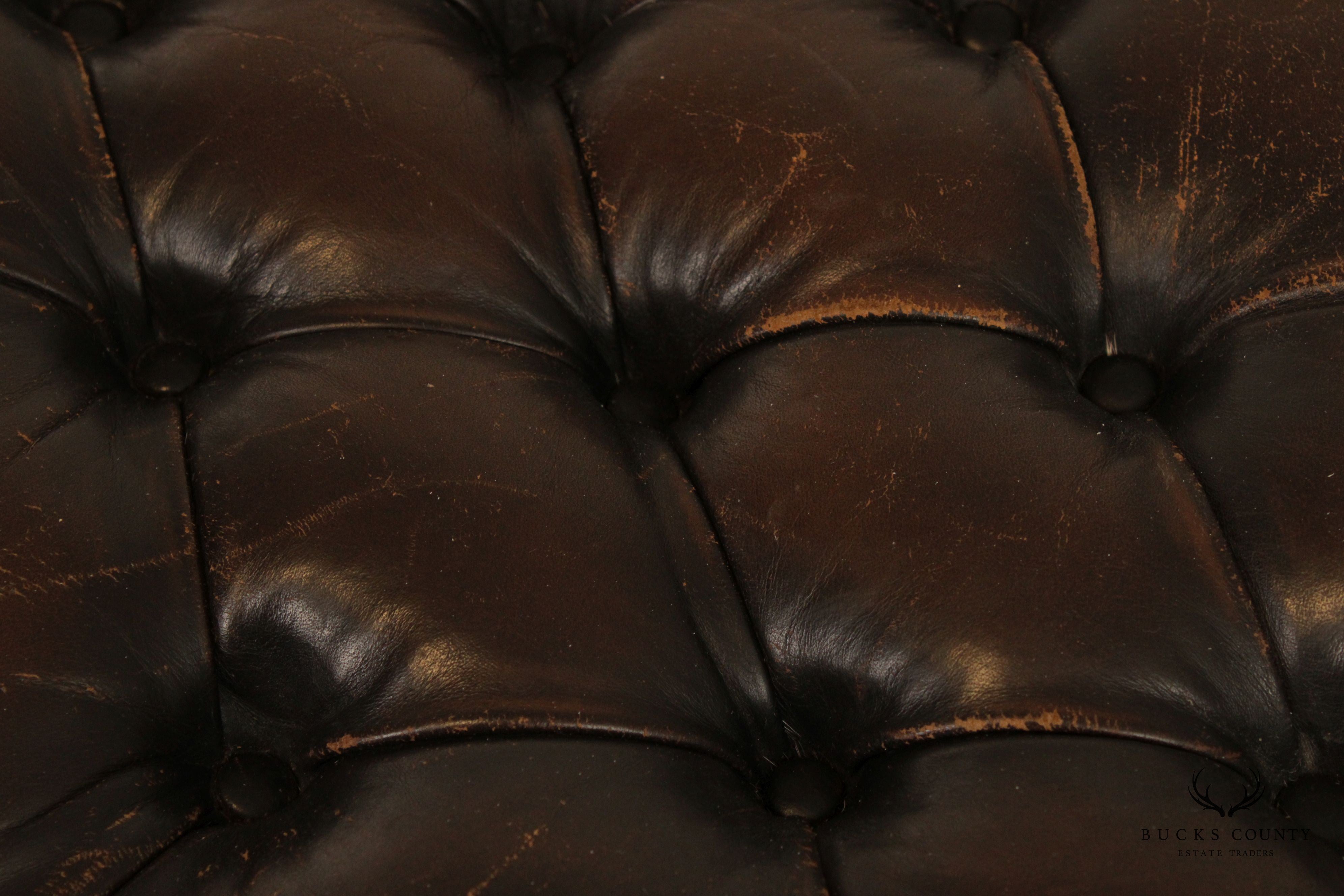 Georgian Style Vintage Tufted Leather Foot Stool