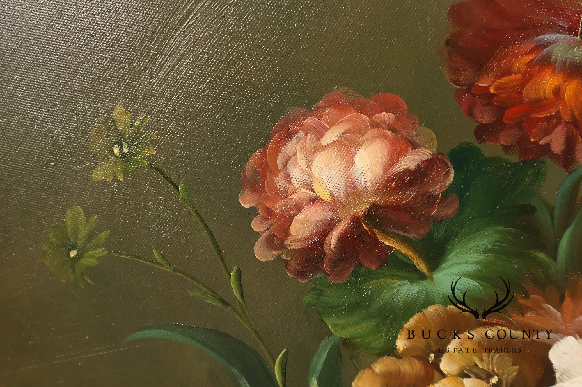 Oil Painting Botanical Still Life in Carved Wood Gold Leaf Frame Signed Heather