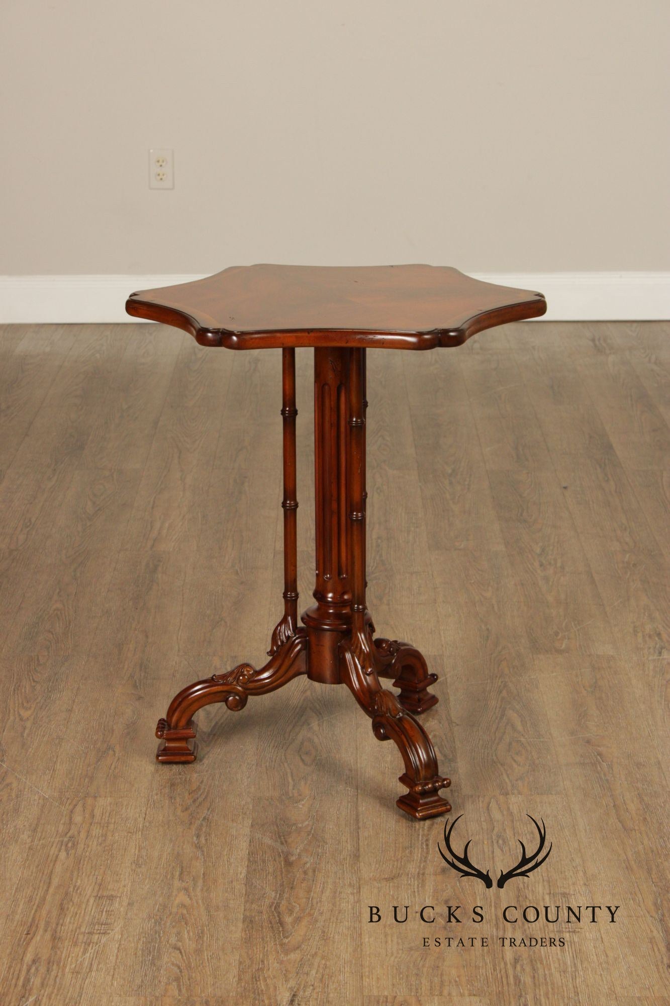 Maitland Smith Pair of Flame Mahogany Pedestal Side Tables