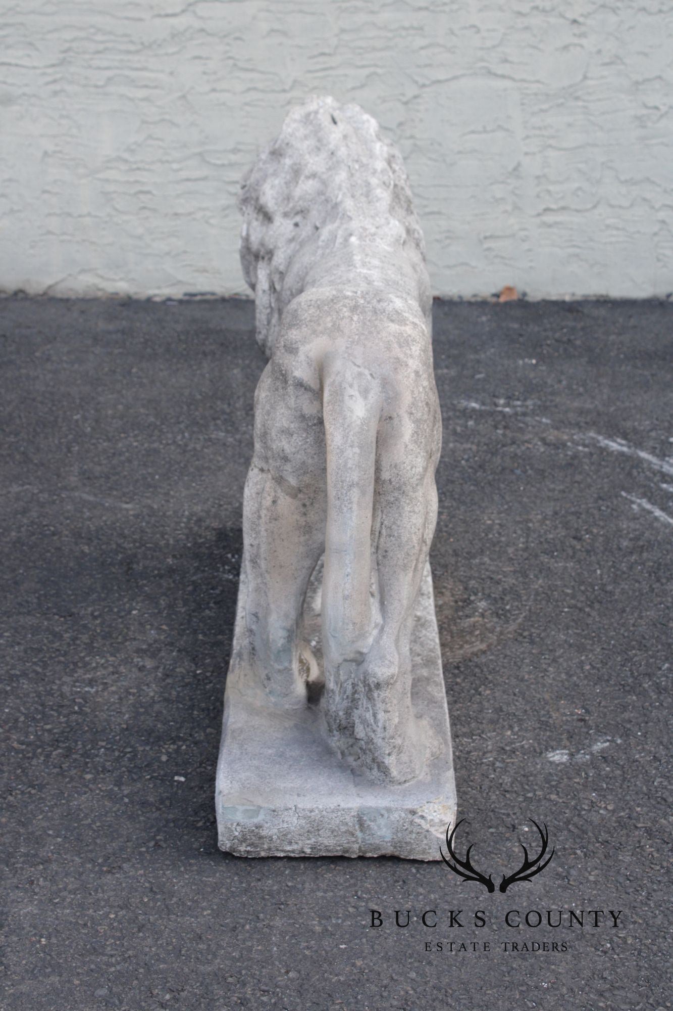 Vintage Pair Of Cast Stone Standing Lion Garden Statues