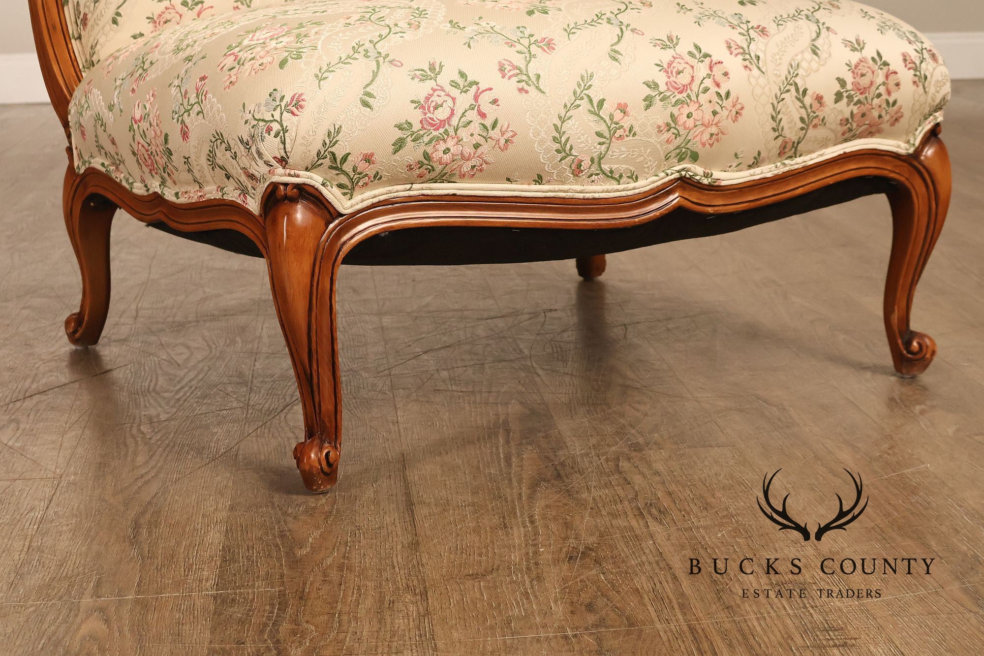 French Louis XV Style Two Piece Chaise Lounge Chair With Ottoman