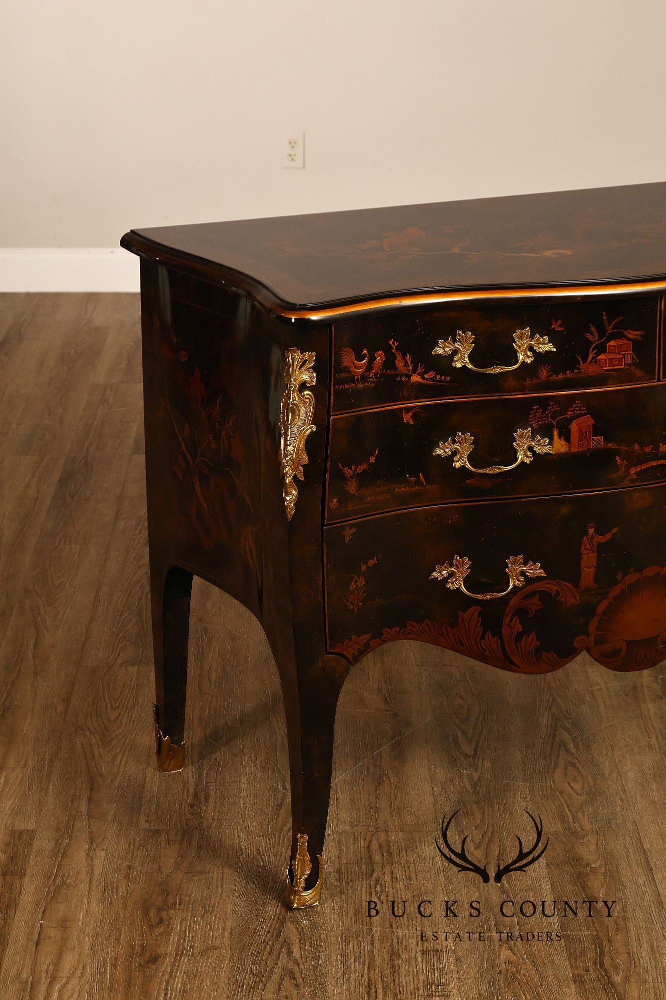 Maitland Smith Chinoiserie Hand Painted Bombe Chest