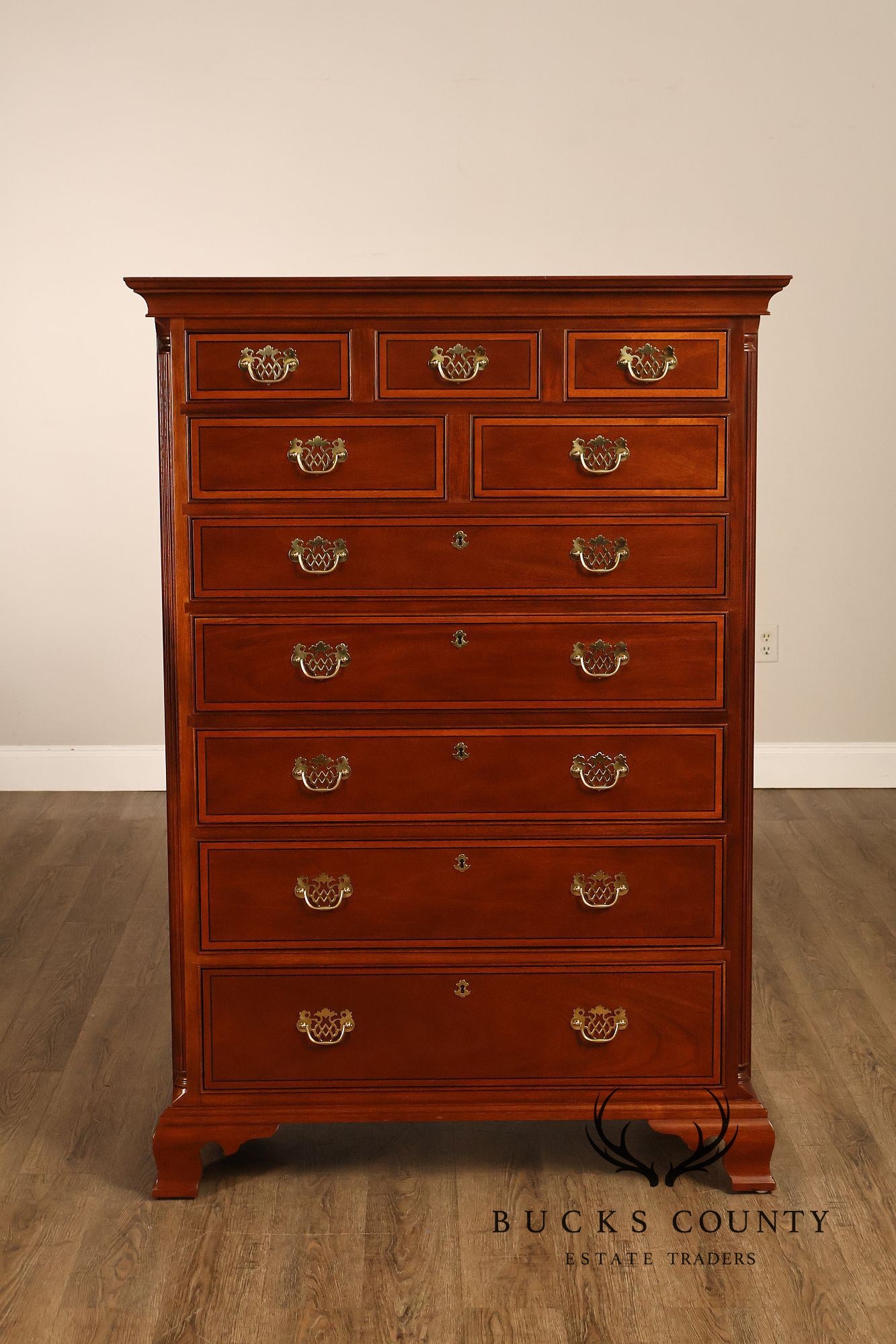 Stickley Georgian Style Banded Mahogany Tall Chest