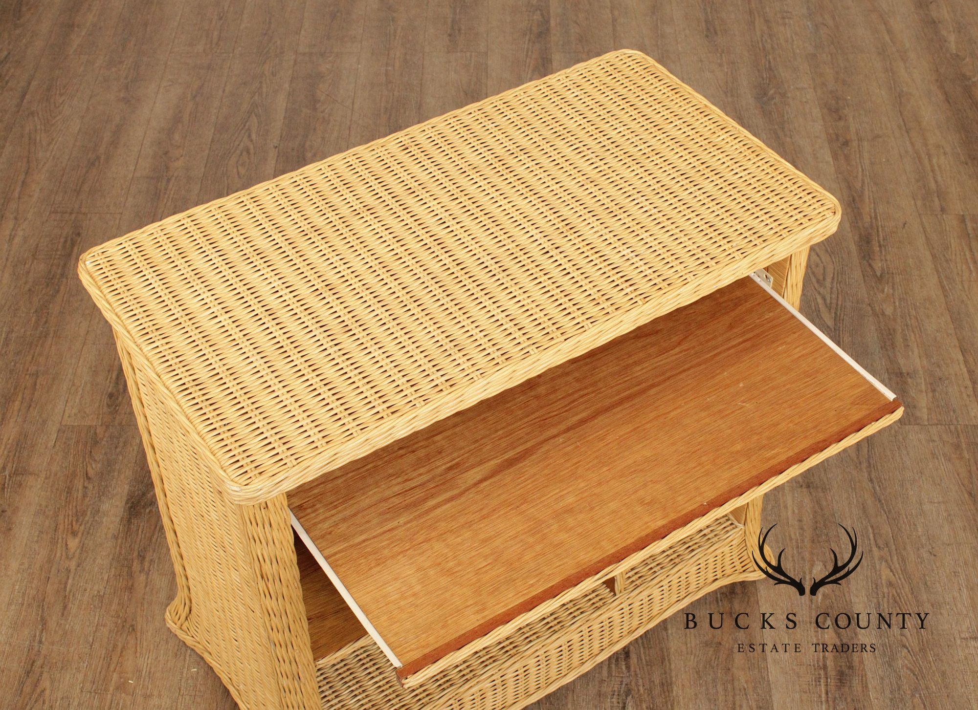 Vintage Wicker Computer Desk Console