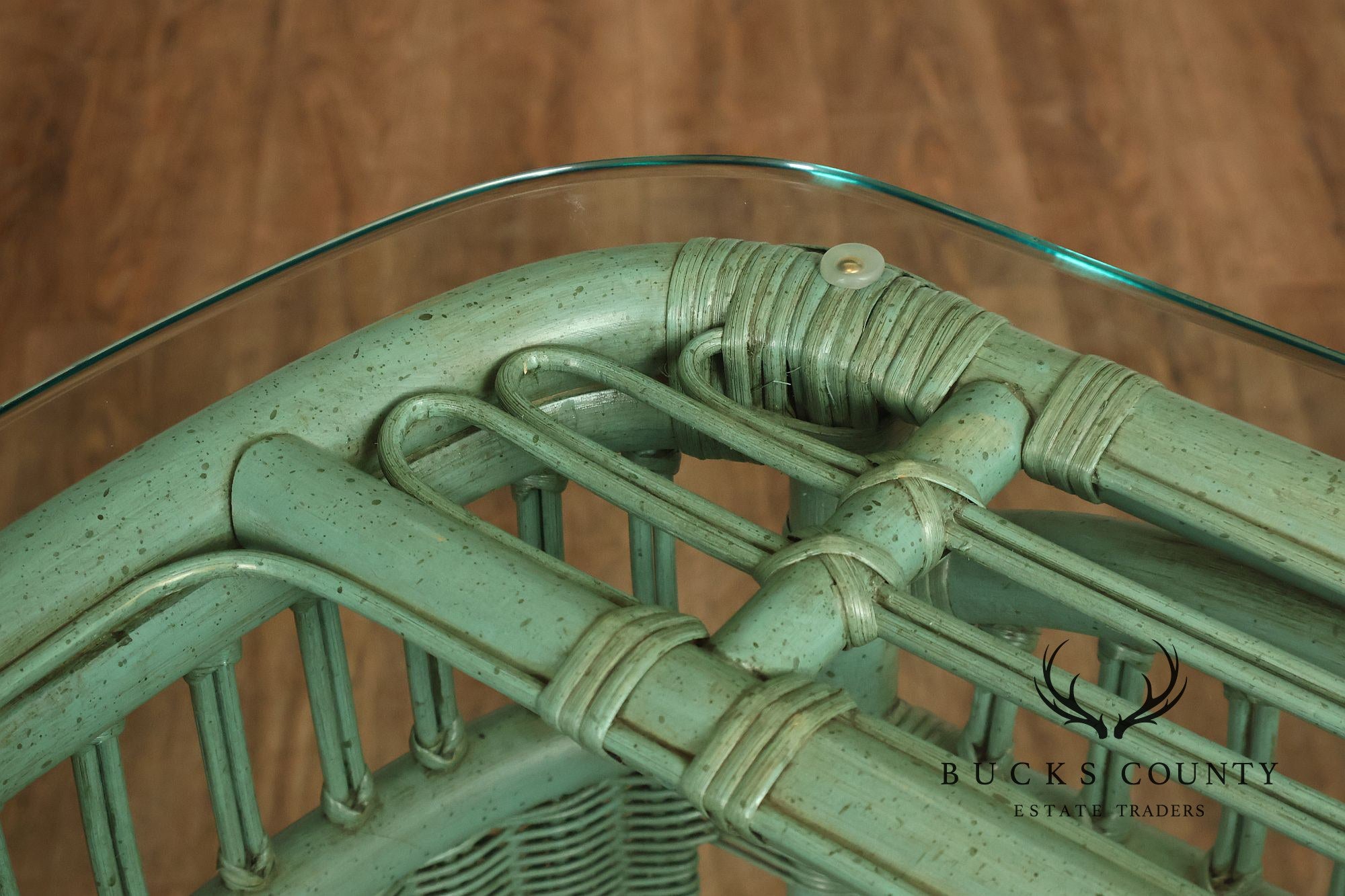 Boho Chic Glass Top Painted Rattan Glass Top Console Table