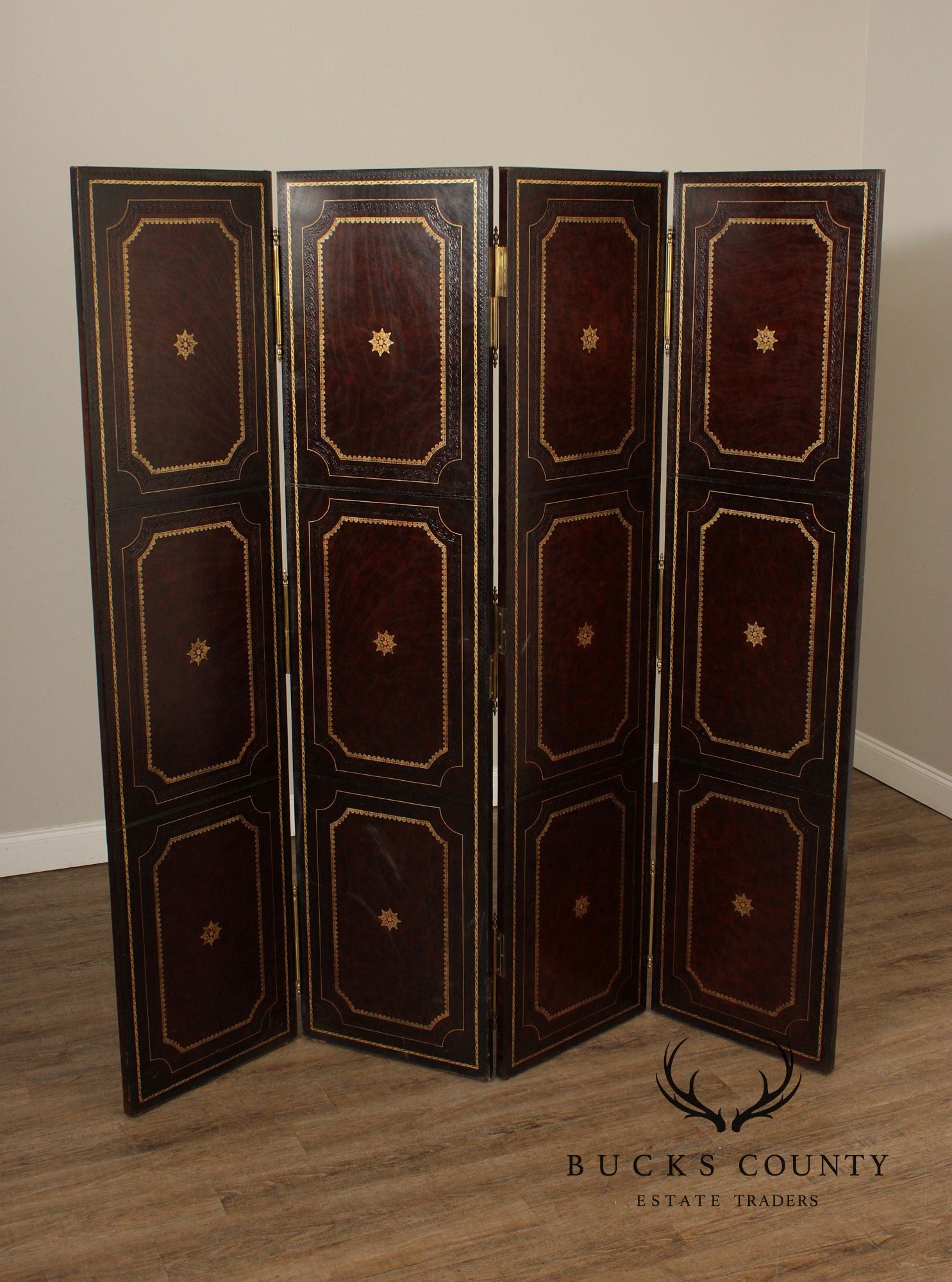 Maitland Smith Four-Panel Leather Folding Screen