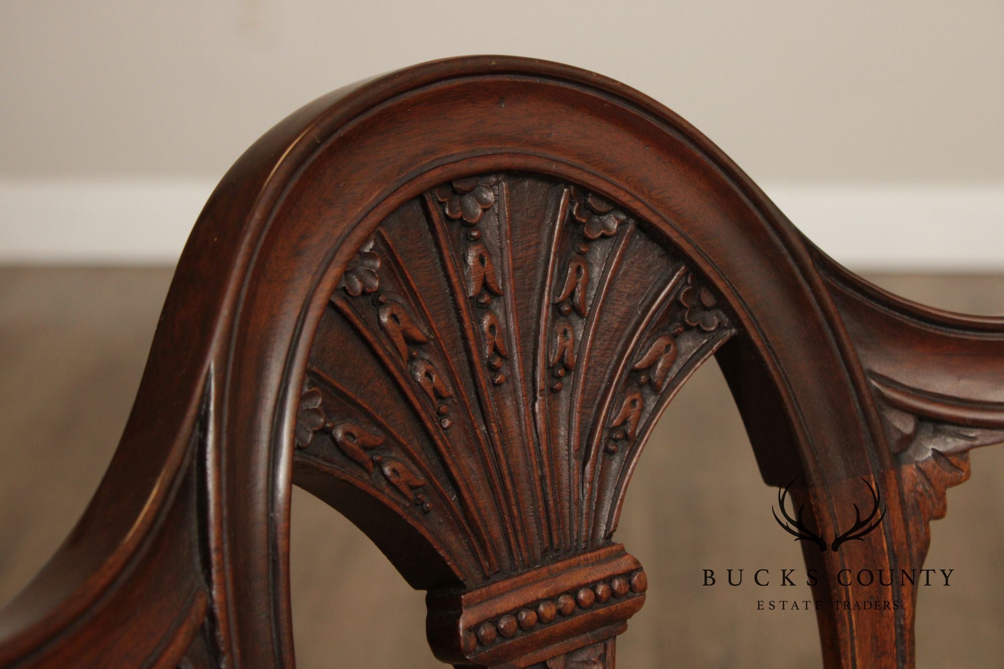 Hepplewhite Style Custom Quality Set Of Eight Carved Shield Back Dining Chairs