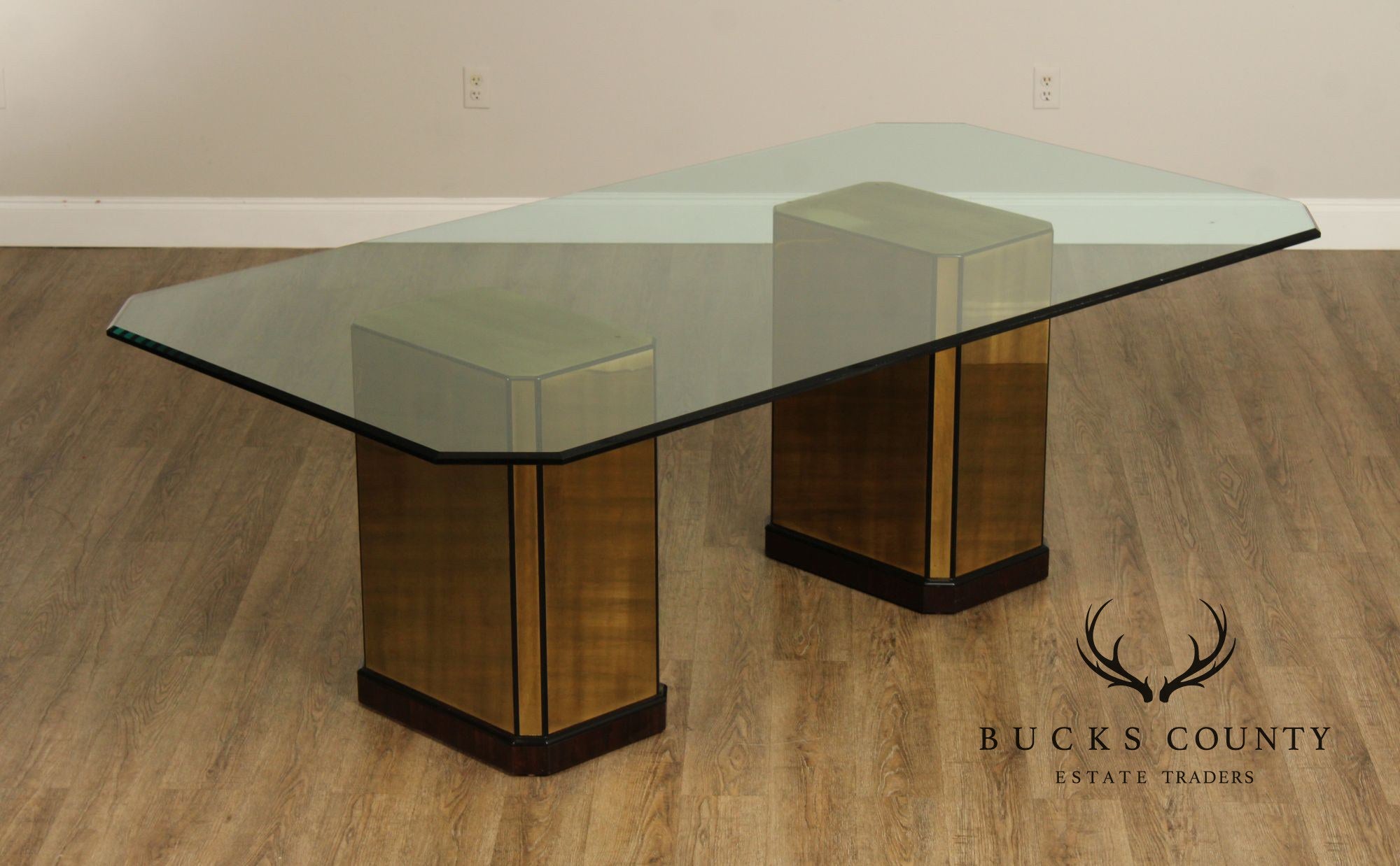 Mastercraft Hollywood Regency Brass and Glass Pedestal Dining Table