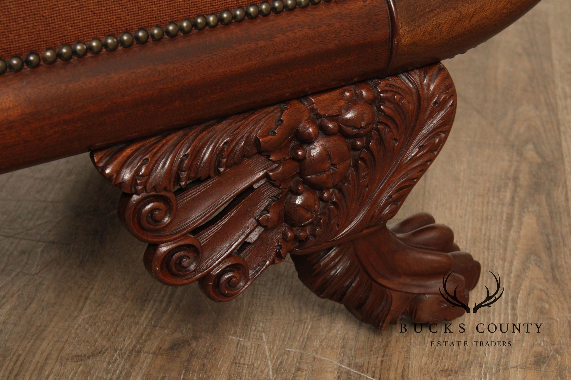American Empire Carved Mahogany and Needlepoint Sofa