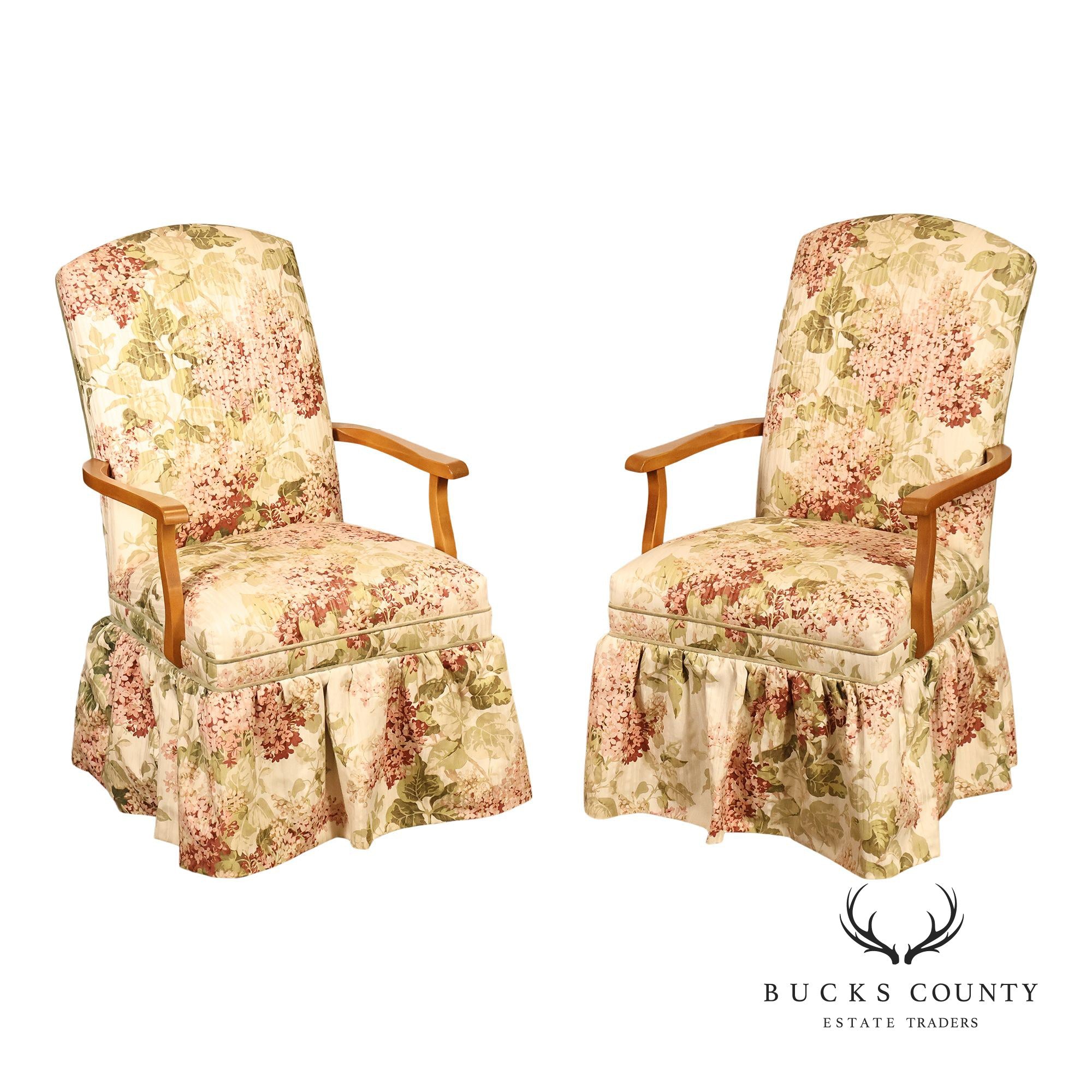 Ethan Allen Pair Of Floral Upholstered Skirted Armchairs