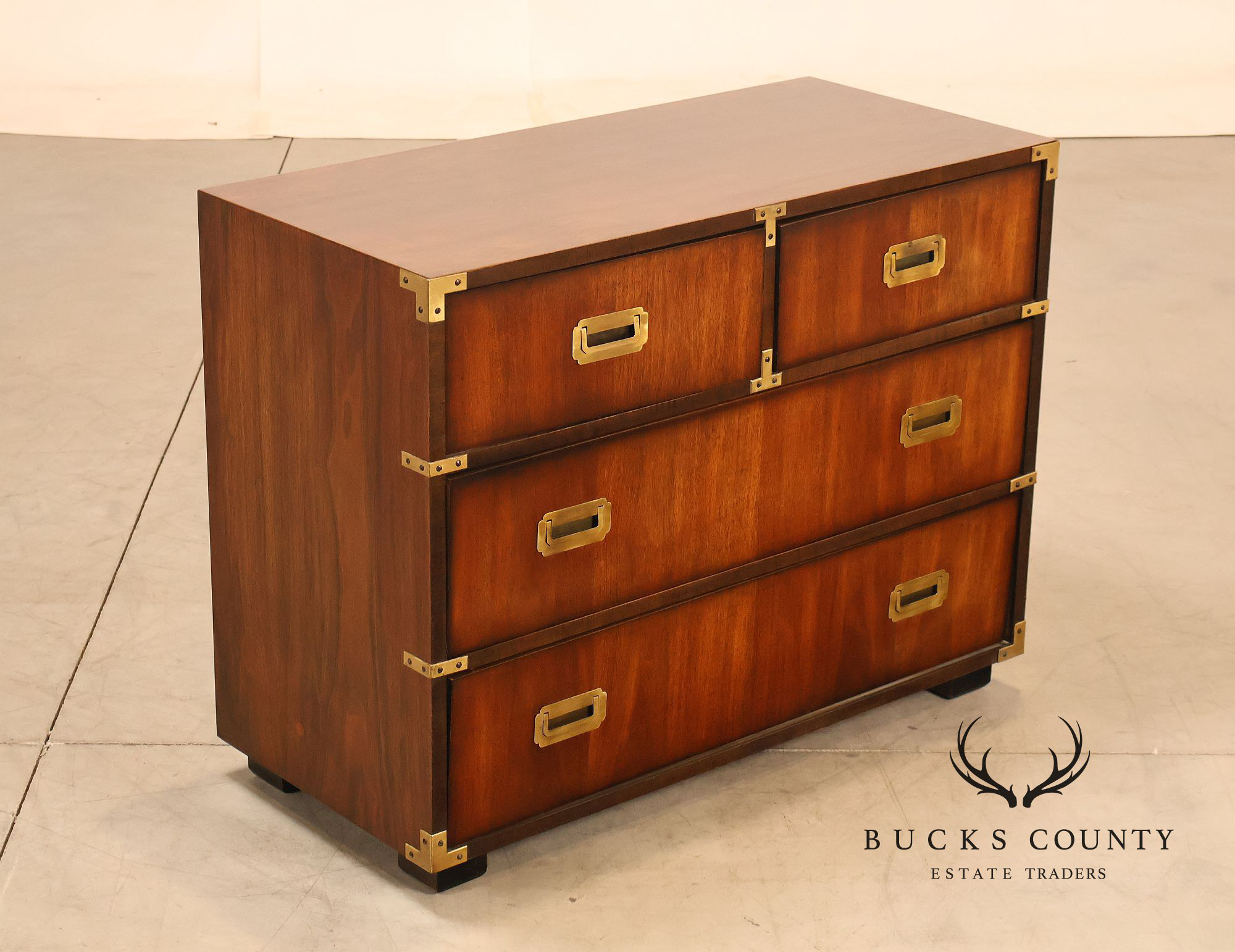 Lane Campaign Style Walnut Chest Of Drawers