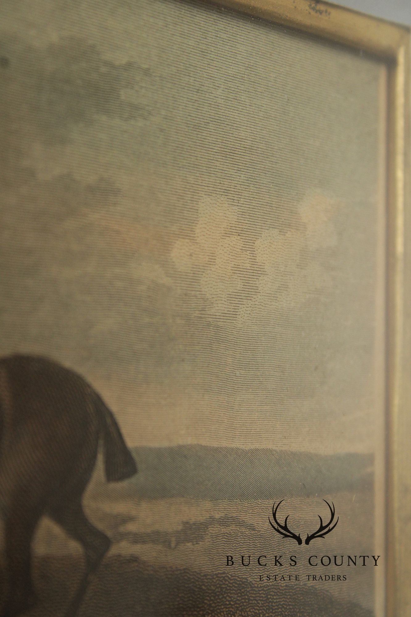 English Traditional Antique Framed Equestrian Print, 'Rubbing Down'