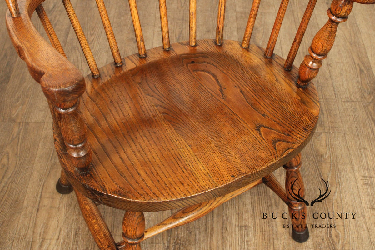 Antique Windsor Bow Back Set Of 4 Oak Dining Armchairs