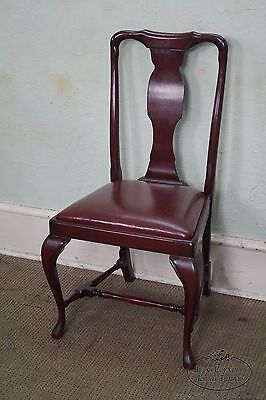 Custom Quality Leather Seat Pair of Queen Anne Side Chairs