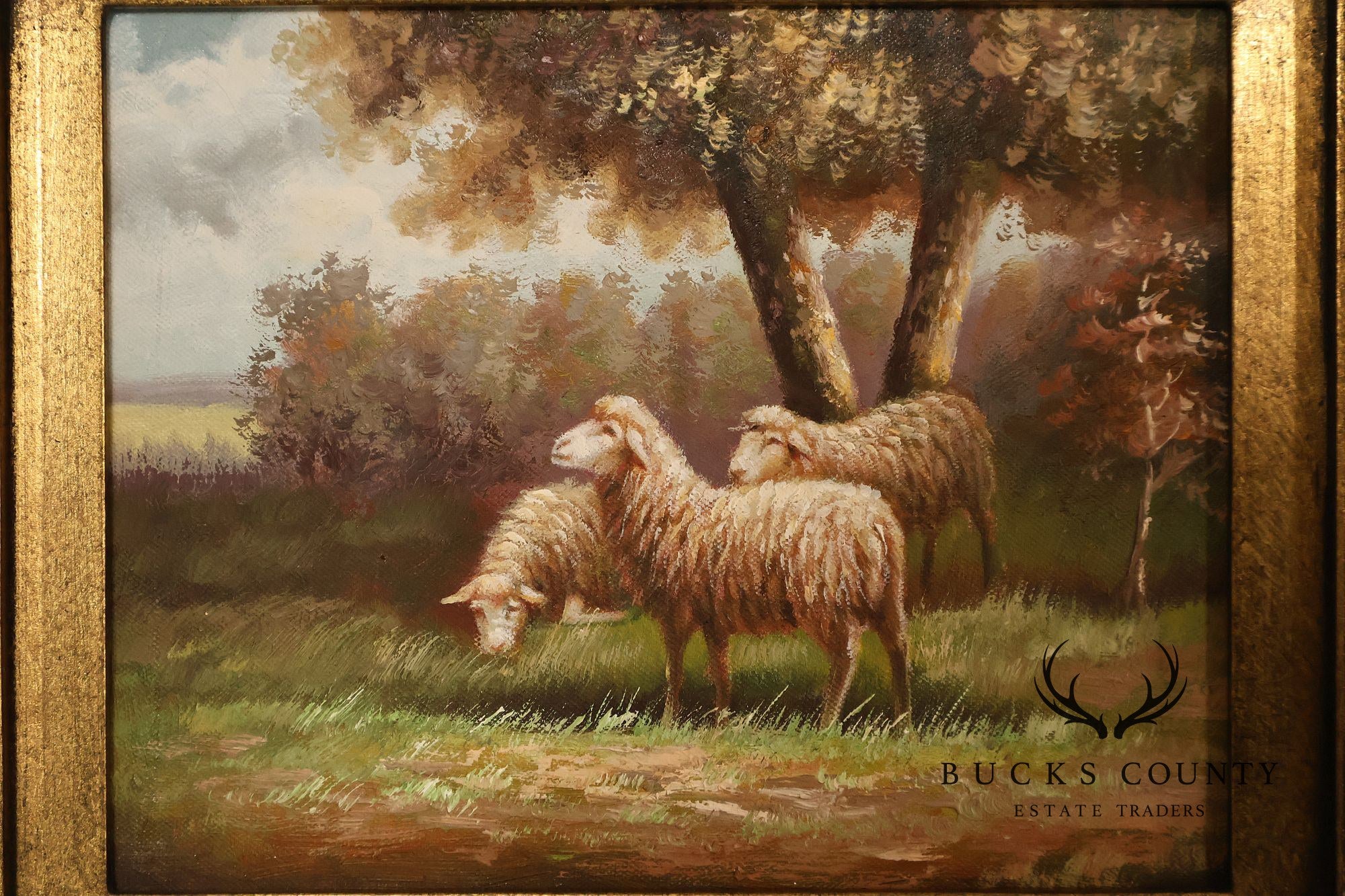 Continental Style Pair of Pastoral Landscape Paintings With Sheep
