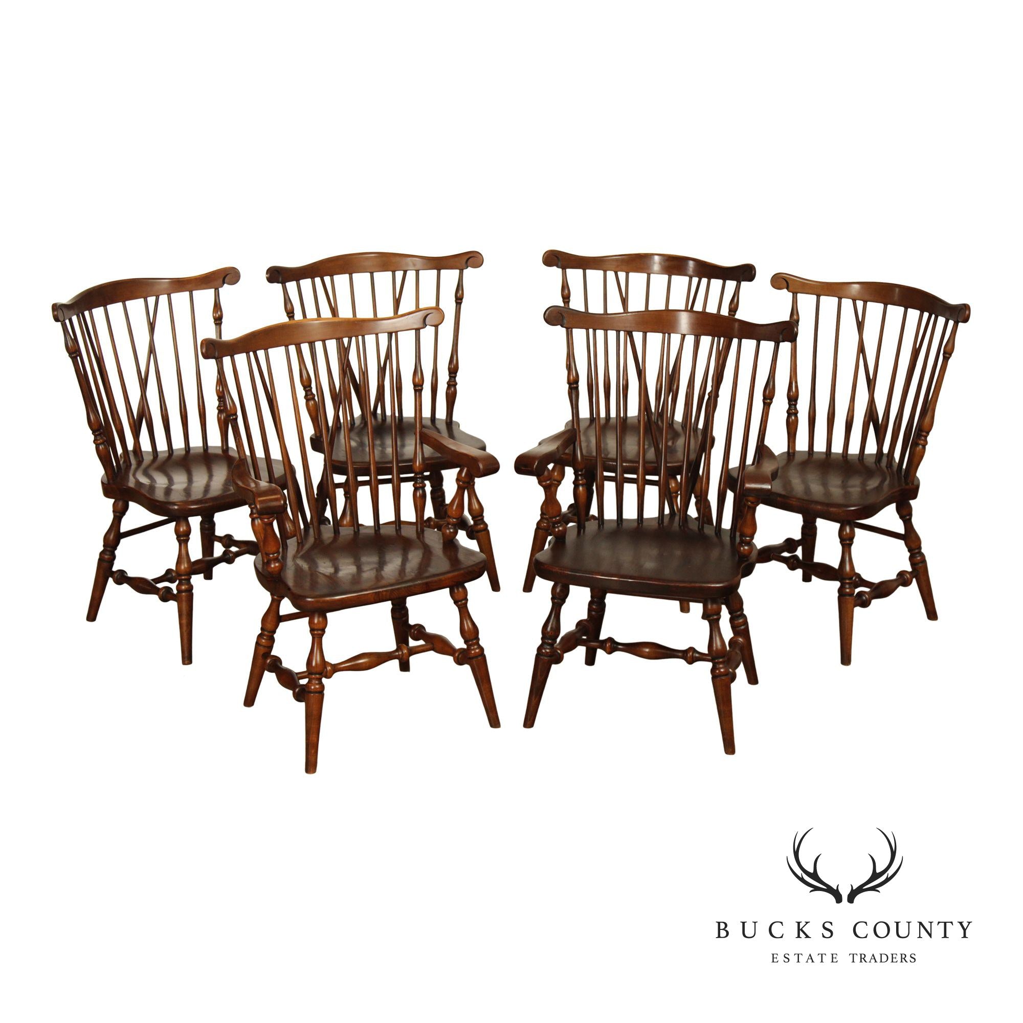 Ethan Allen Vintage Set of Six Windsor Style Dining Chairs, Solid Pine