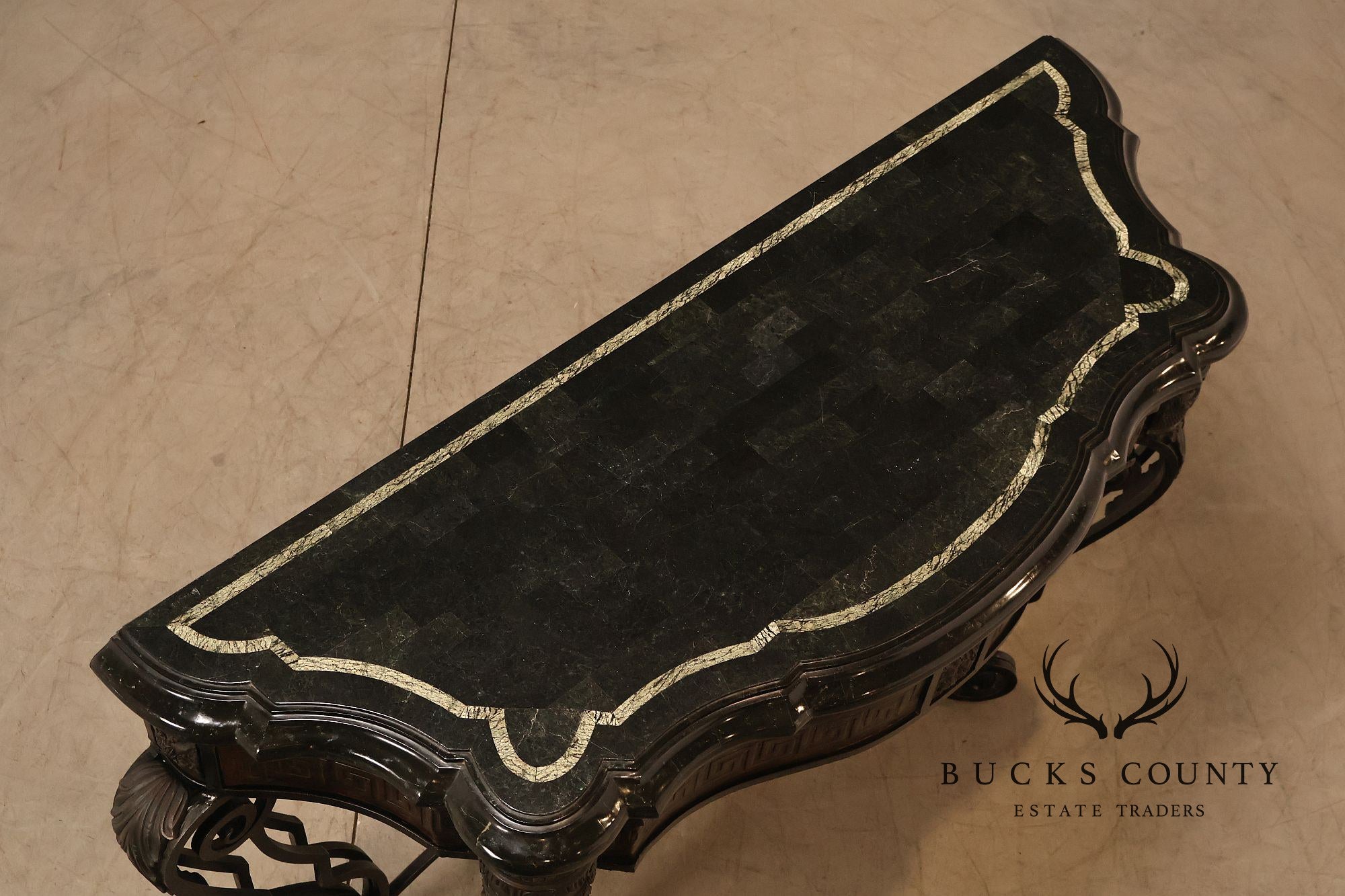 Maitland Smith Greek Key Console Table With Tessellated Marble Top