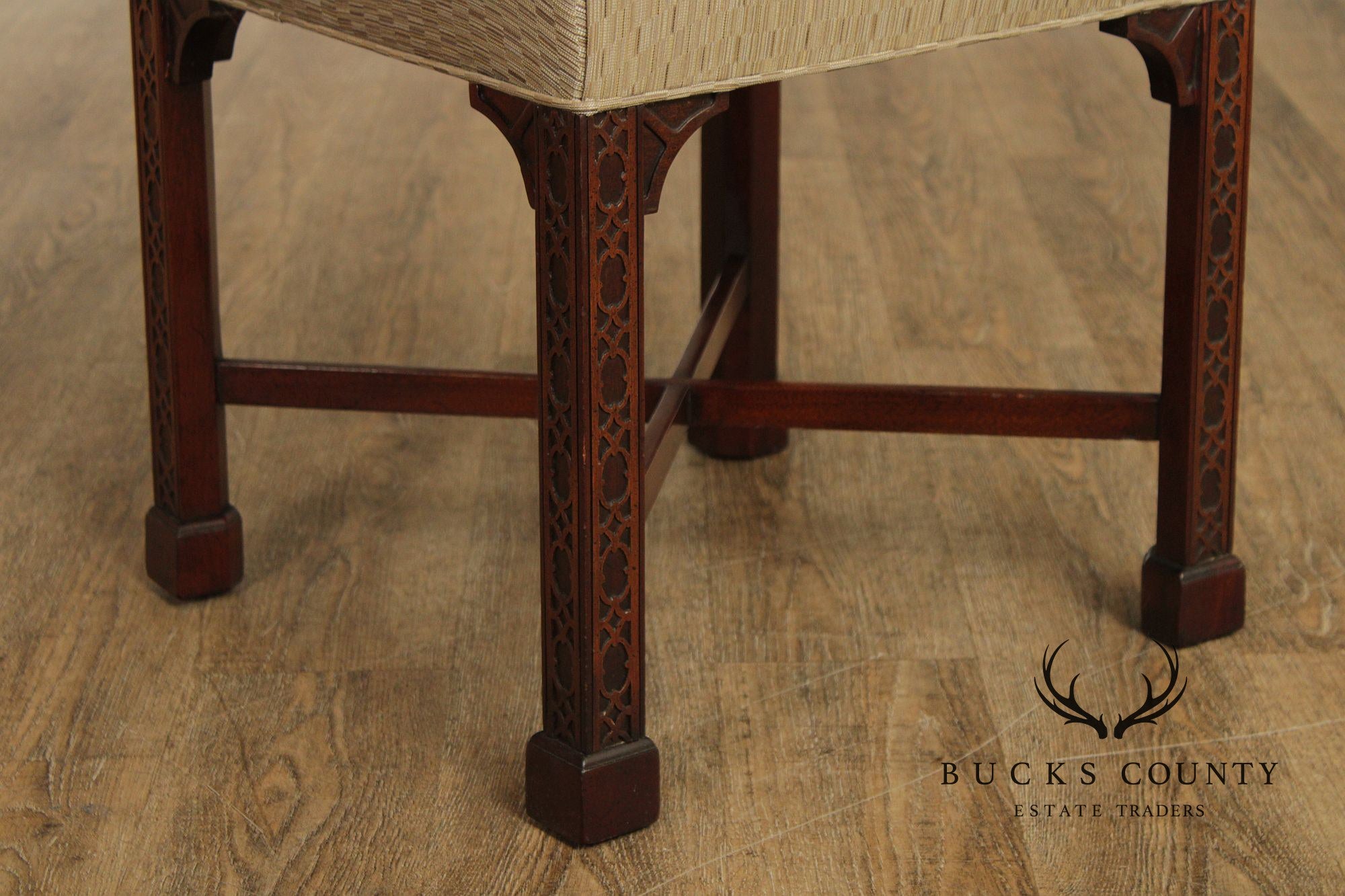 Chinese Chippendale Style Pair of Mahogany Stools