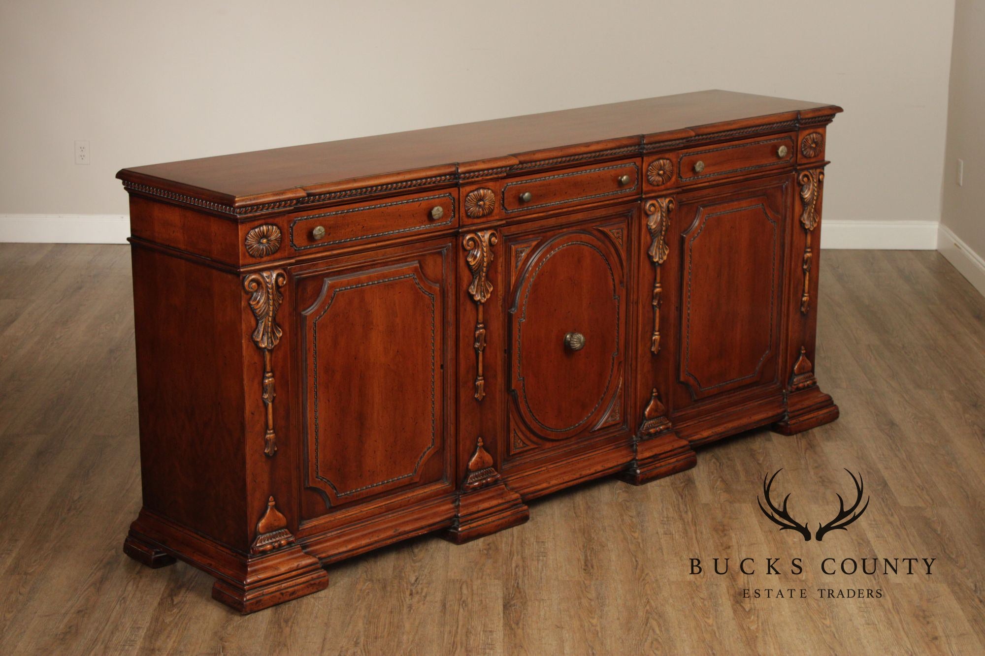 Francesco Molon XVI Century Style Walnut Carved Sideboard