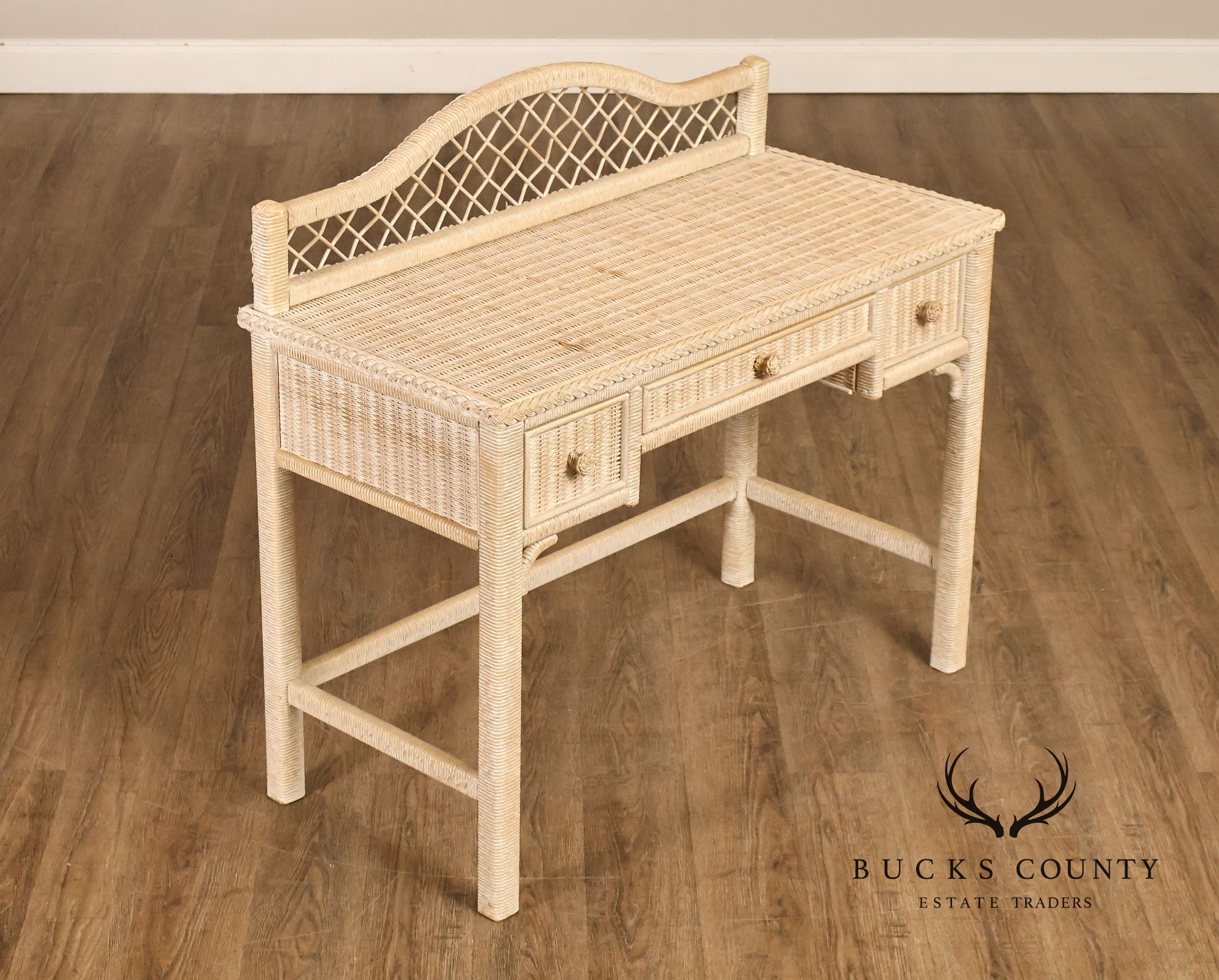 Lexington Henry Link Wicker Vanity Or Writing Desk and Chair