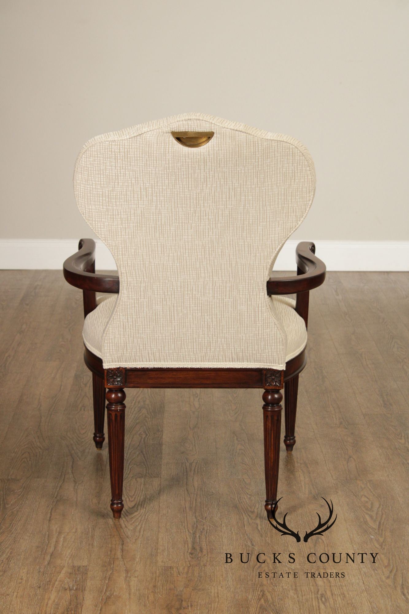 Maitland Smith French Louis XVI Style Set of Eight Mahogany and Upholstered Dining Chairs