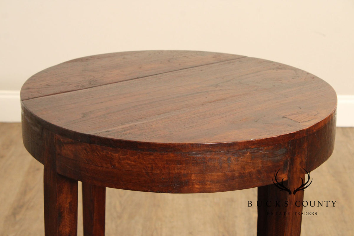 Rustic Round Two-Tier Hardwood Side Table
