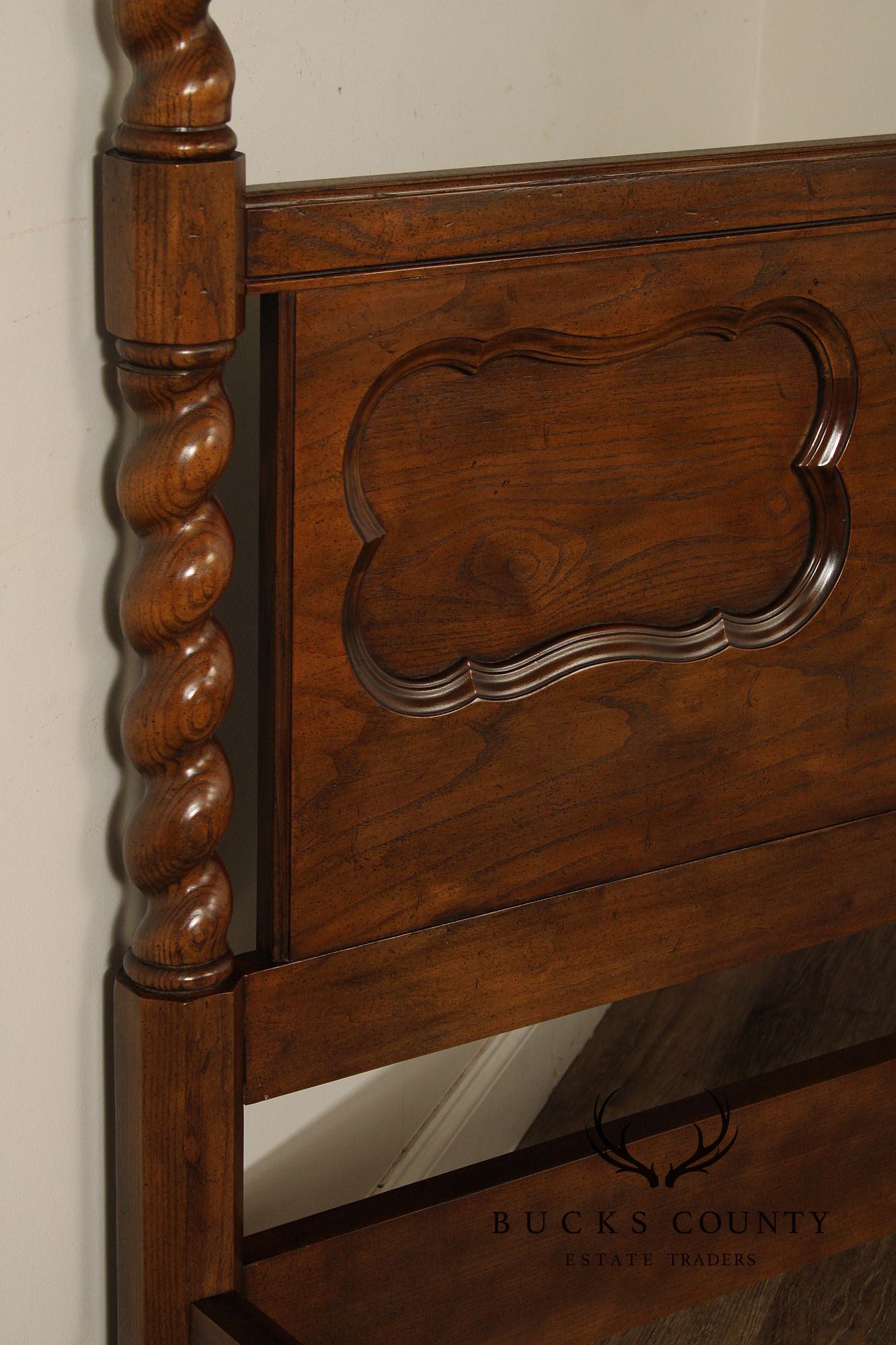 Baker Barley Twist Carved Oak King Size Canopy Poster Bed