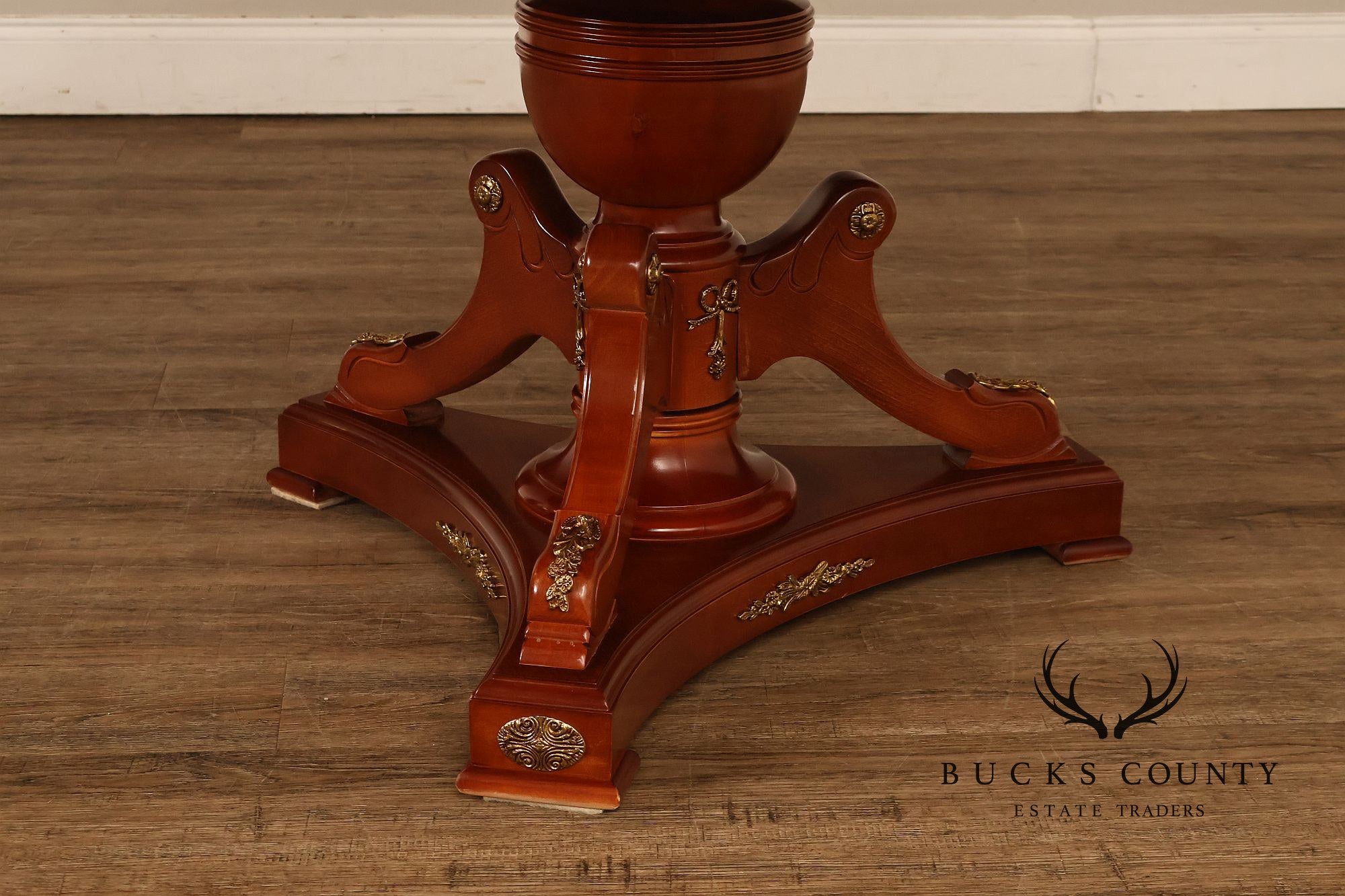 60” Round Pedestal Inlaid Burl Wood Dining or Center Table
