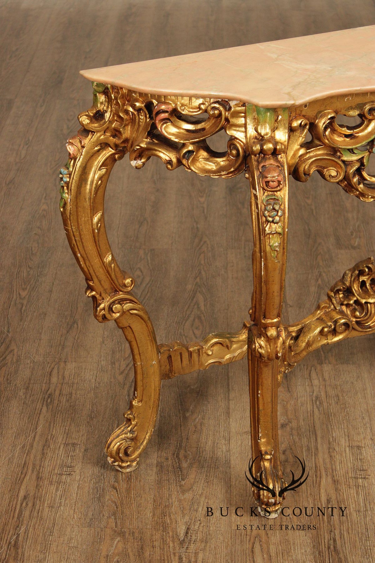 Venetian Rococo Style Marble Top Giltwood Console Table