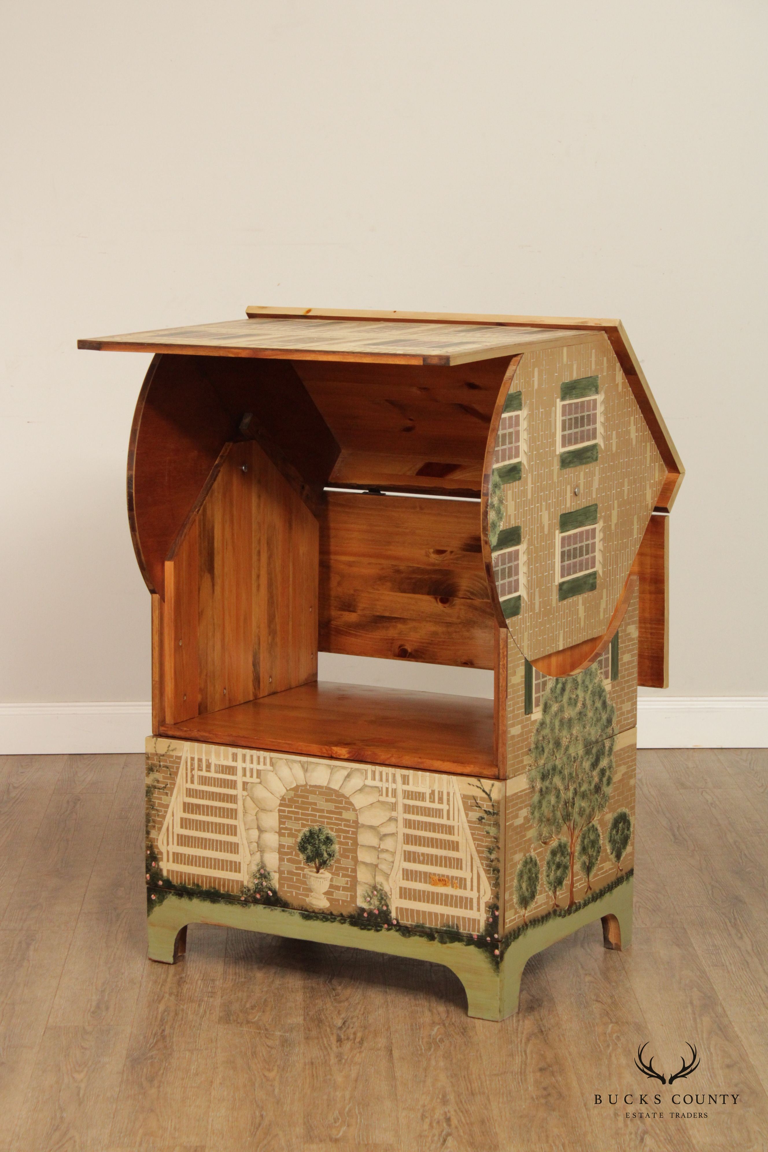 Hand Painted Pine Swivel Media Cabinet Stand