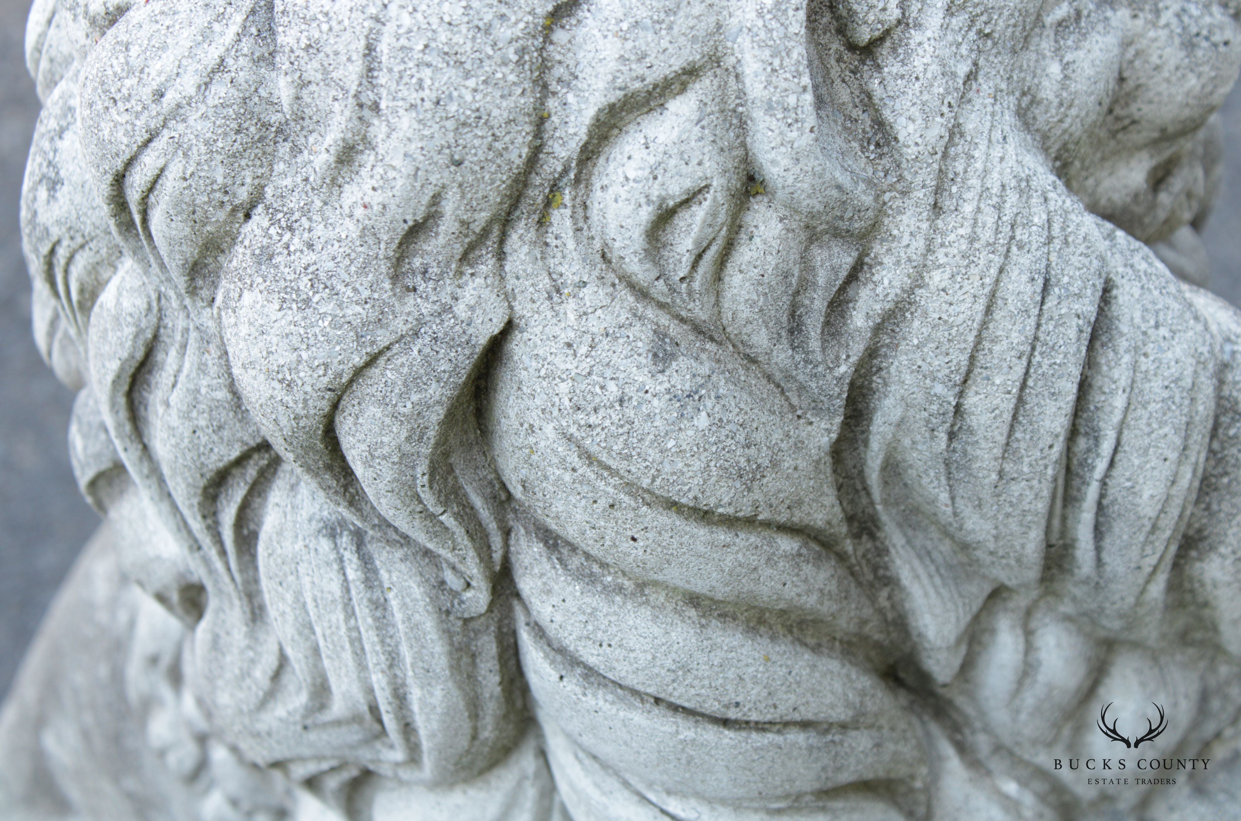 Vintage Cast Stone Lion with Shield Garden Statue