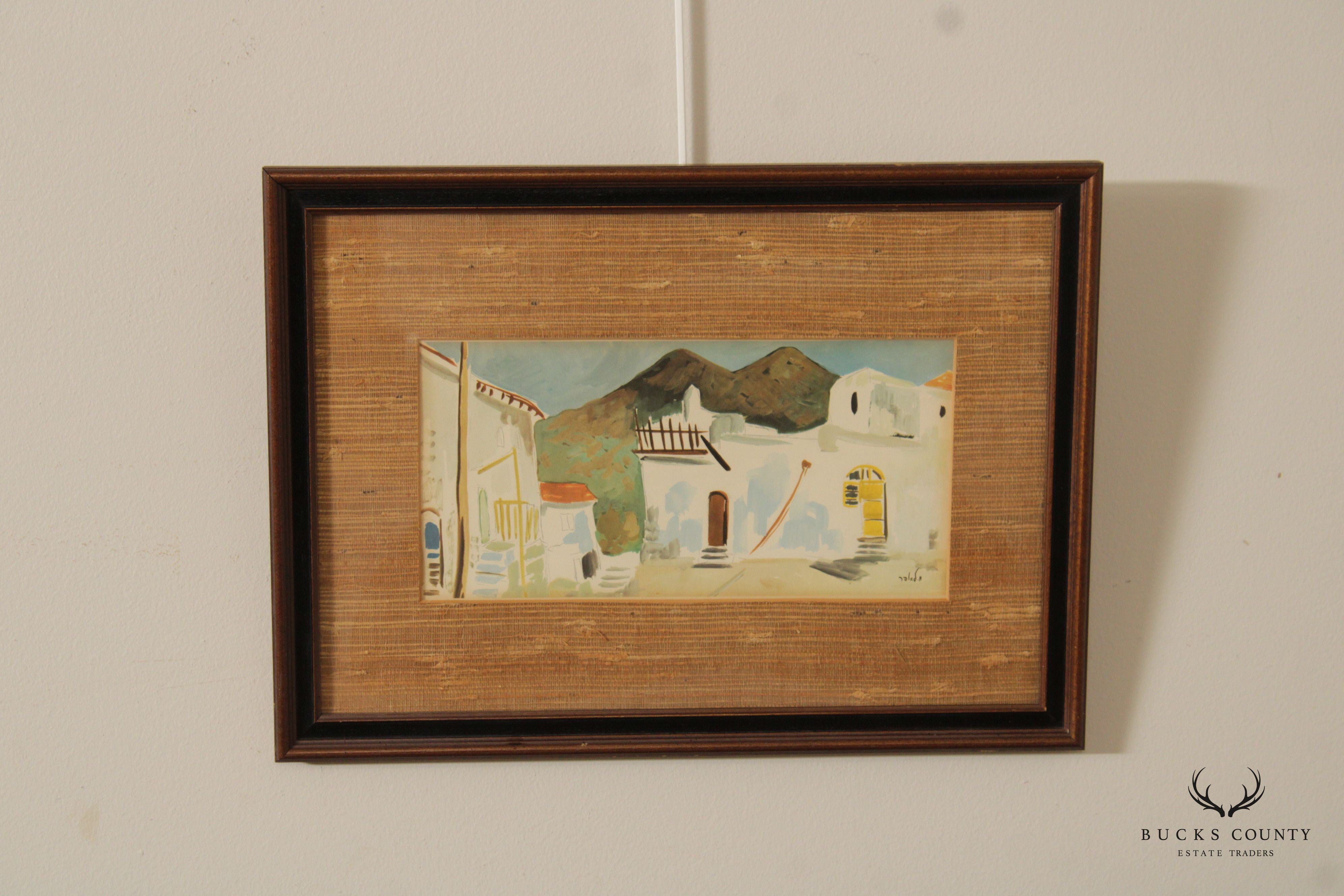Milia Laufer Framed Watercolor, Israeli Street Scene