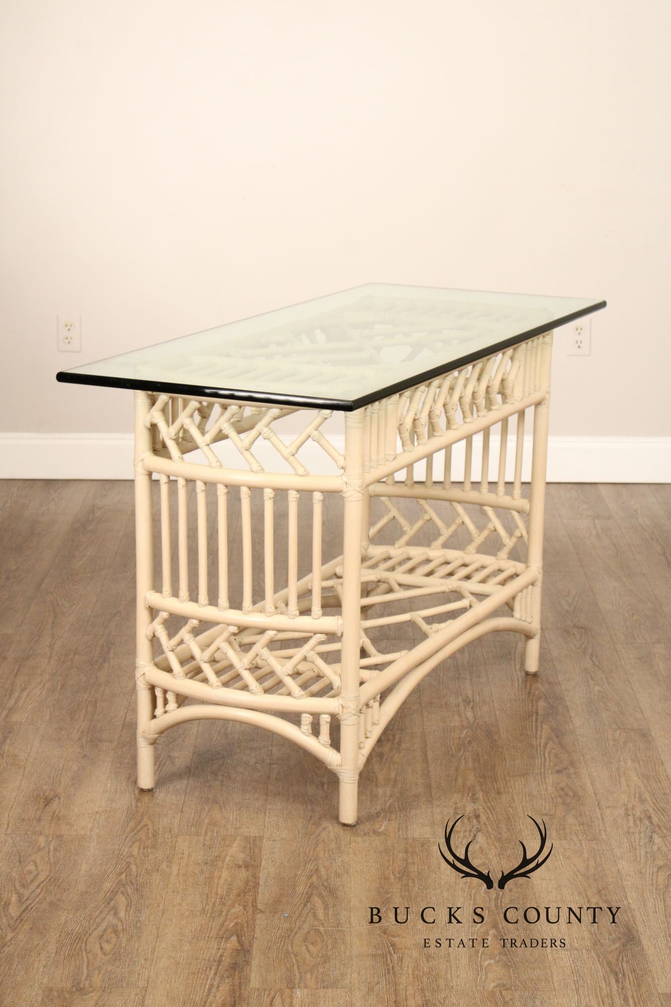 Ficks Reed Glass Top Rattan Console