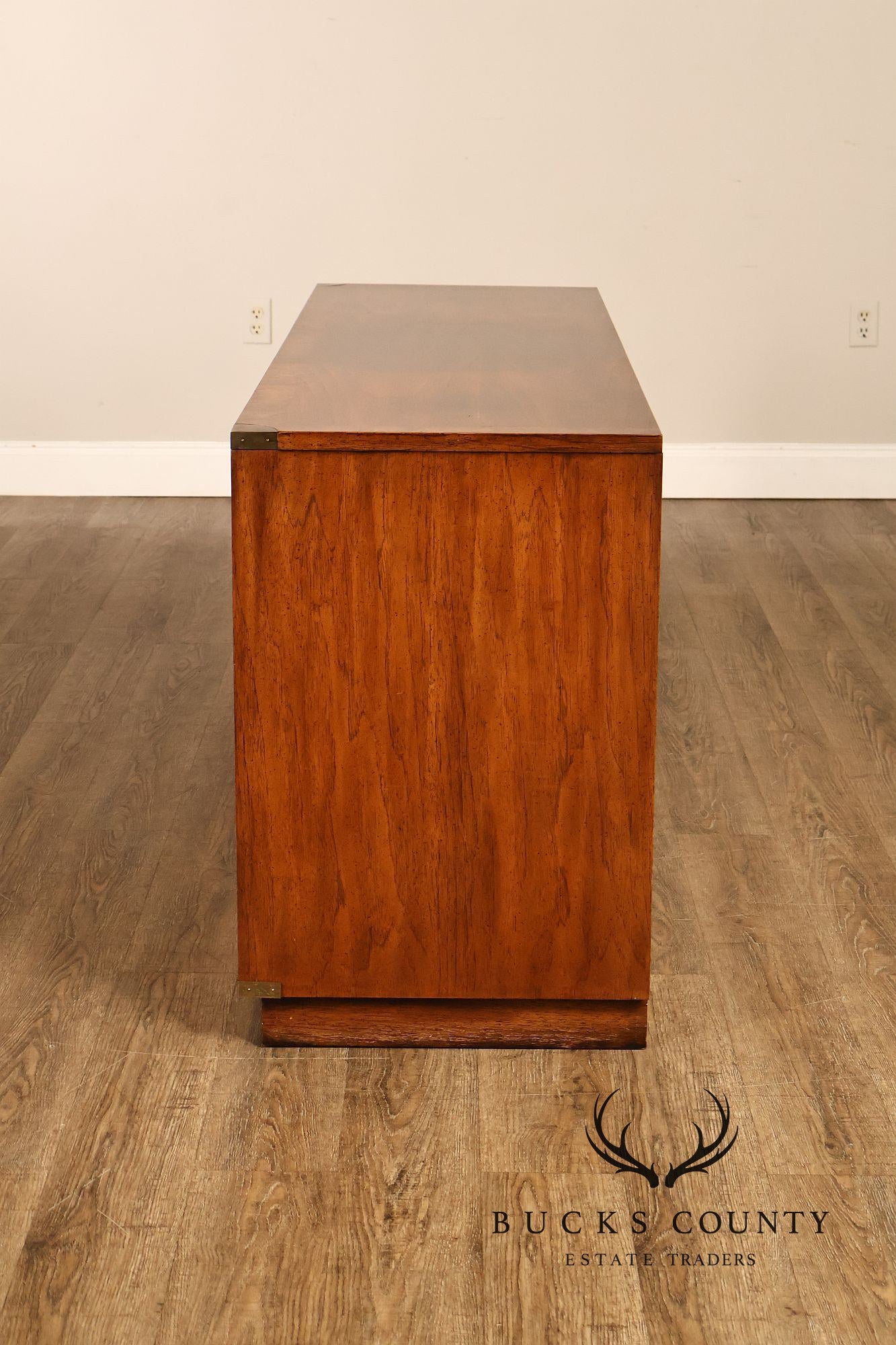 Hickory Manufacturing Vintage Campaign Style Burlwood Buffet Sideboard