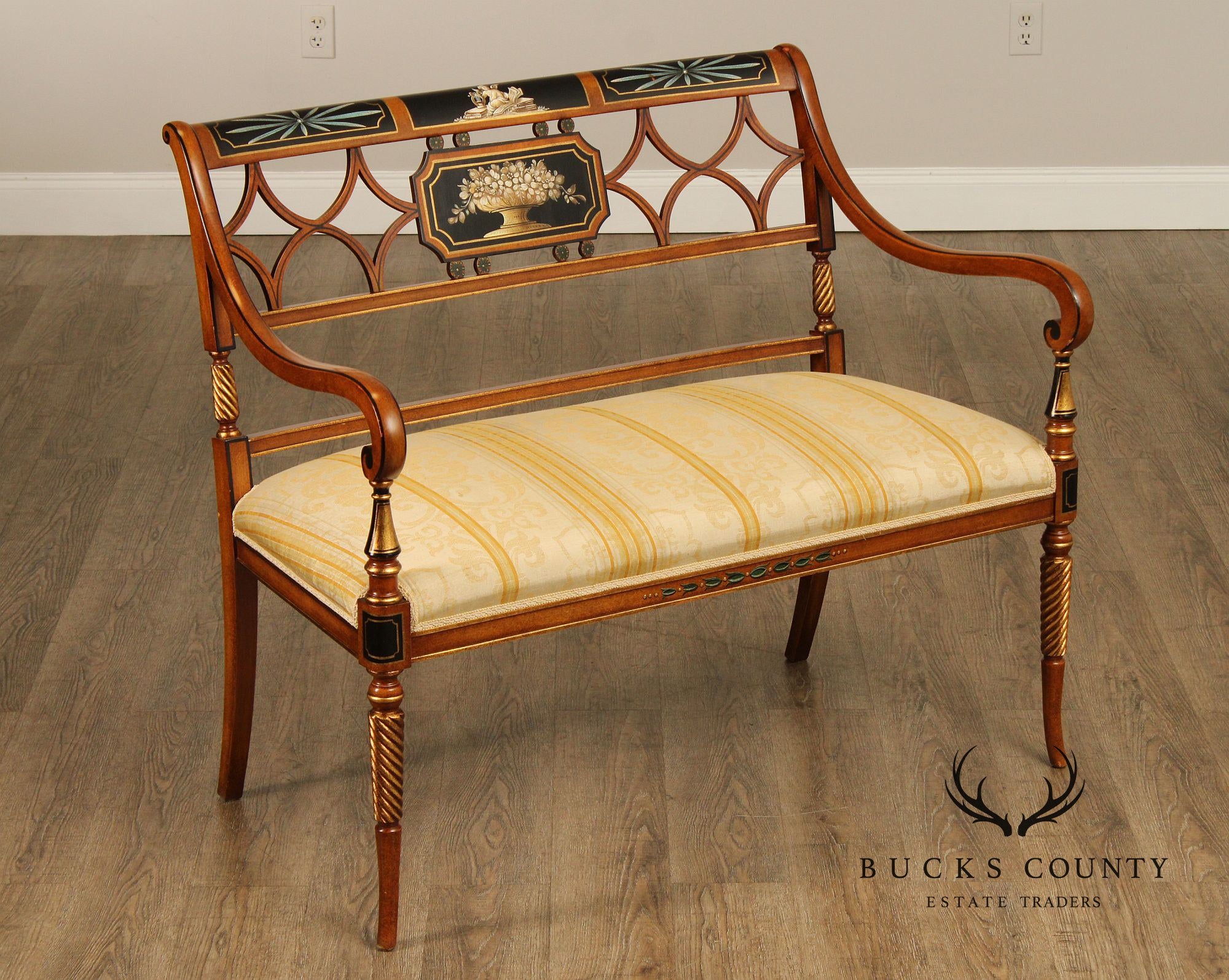 Galimberti Lino Italian Regency Style Paint Decorated Settee