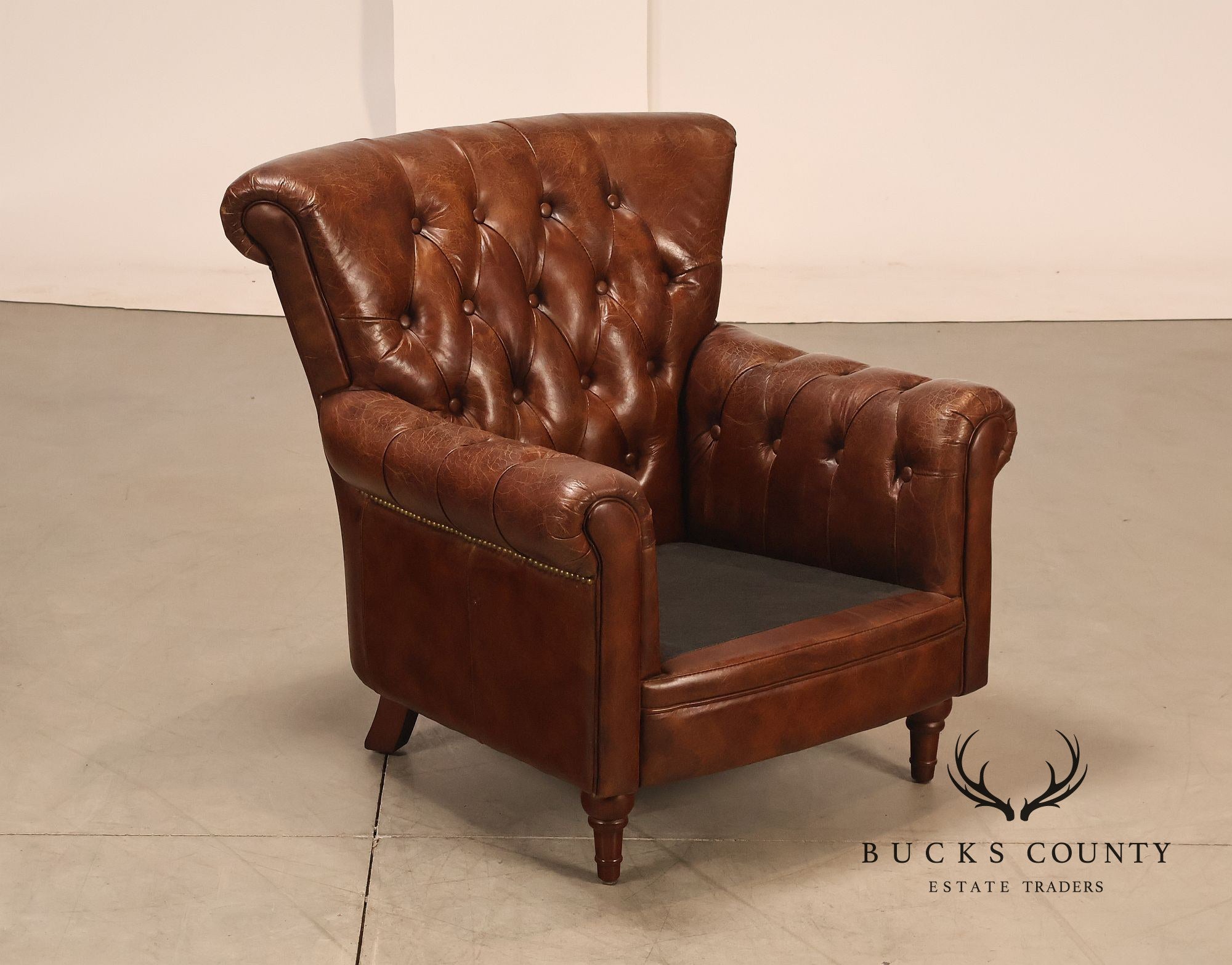 Moe's Home Collection Pair of Tufted Distressed Brown Leather Armchairs