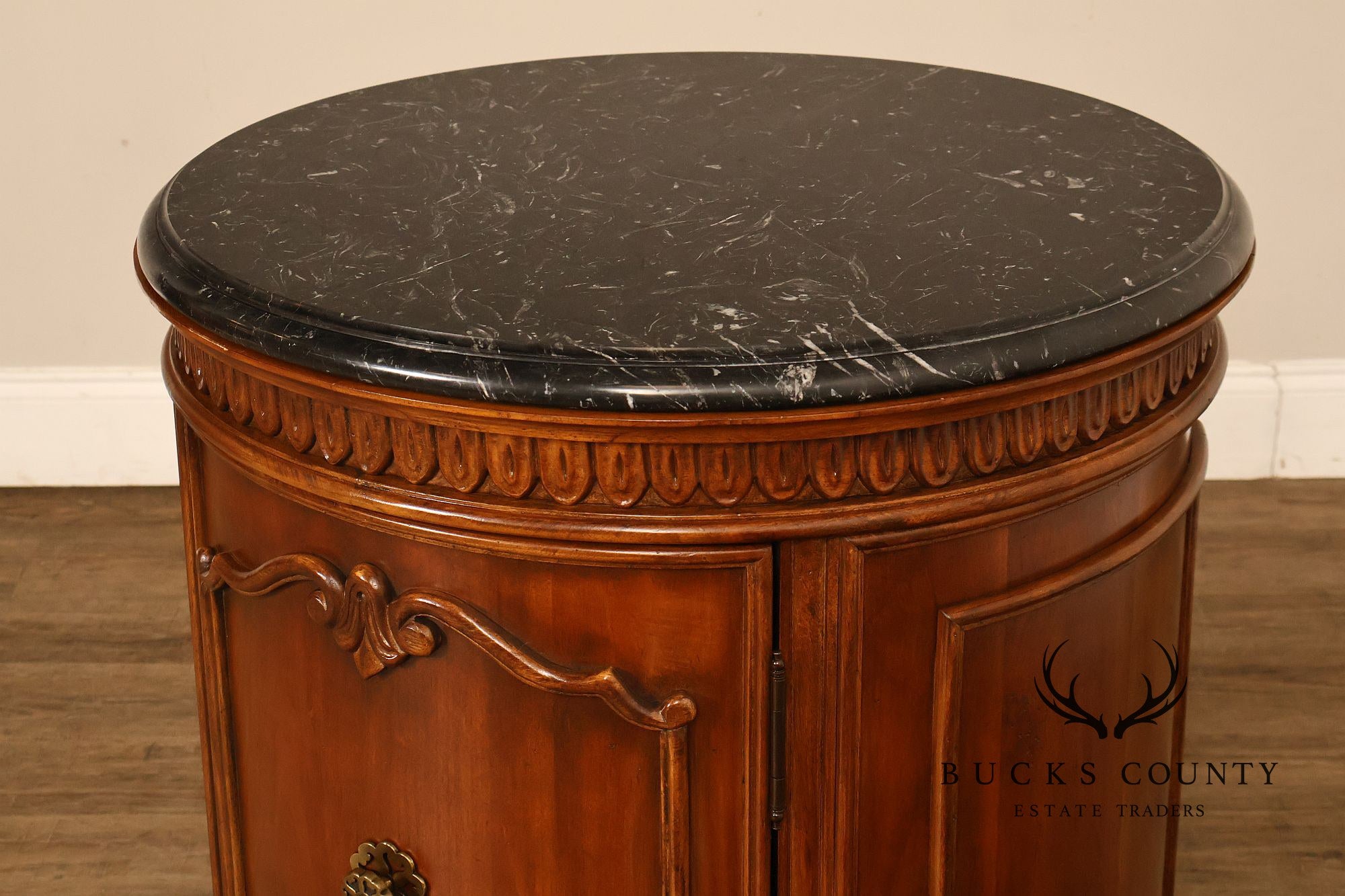 Bernhardt French Regency Style Marble Top Round Cabinet Drum Table