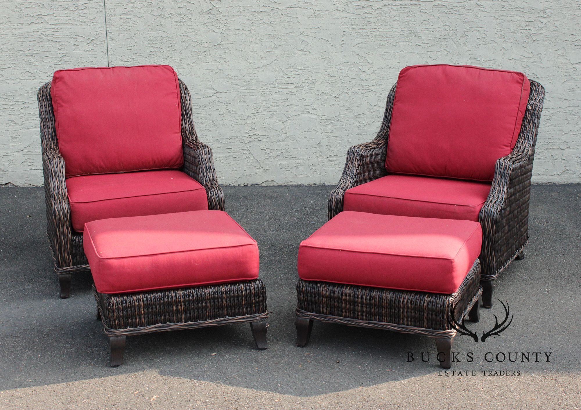 Patio Renaissance Pair of 'Monticello' Lounge Chairs and Ottomans