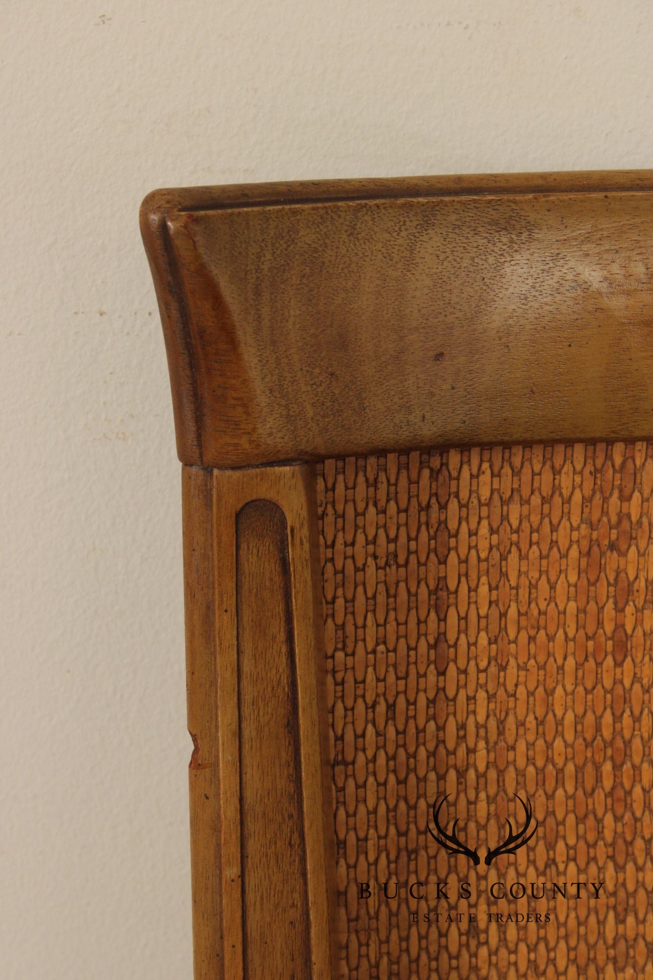 Mid Century Modern Walnut and Rattan Full-Size Headboard