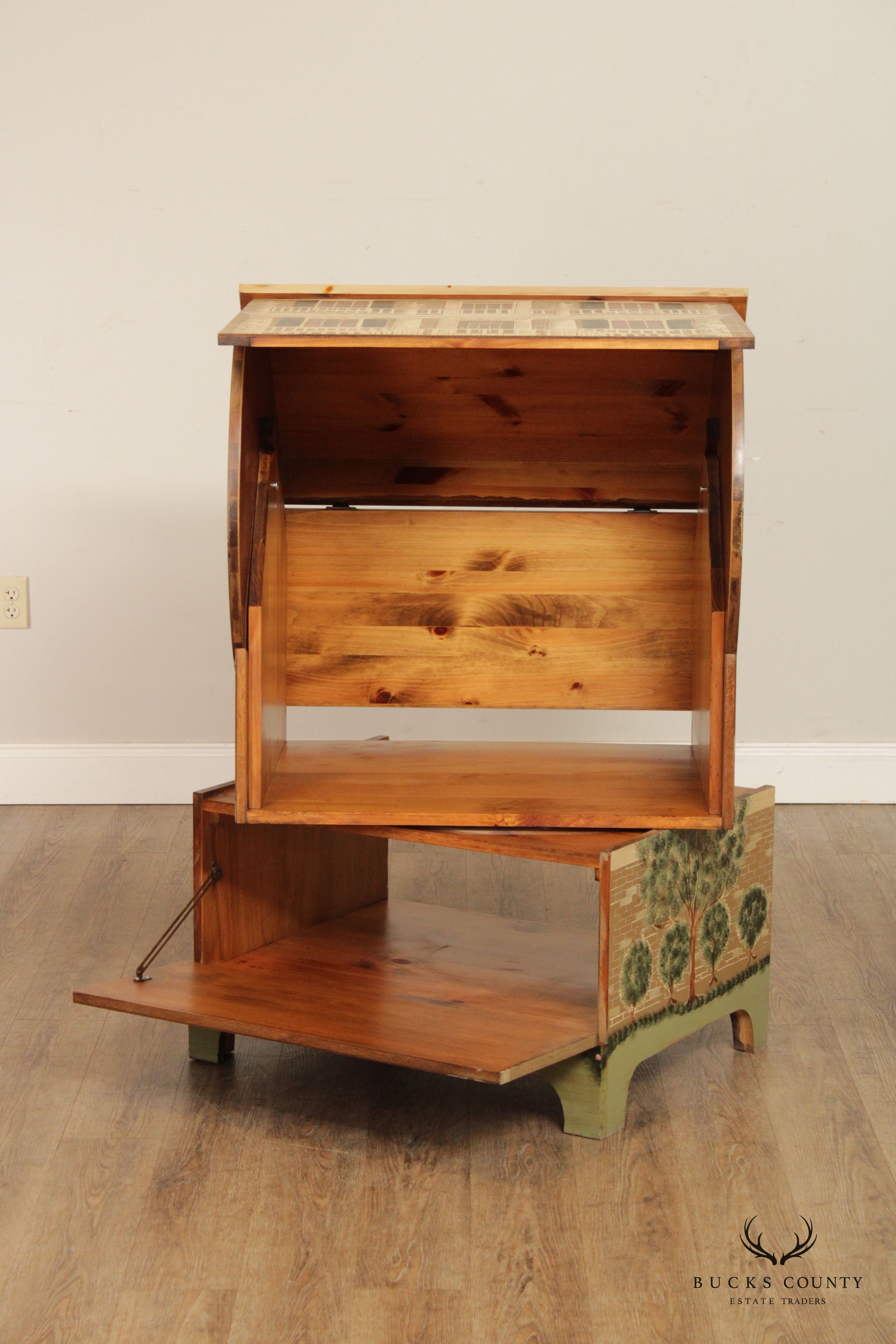 Hand Painted Pine Swivel Media Cabinet Stand